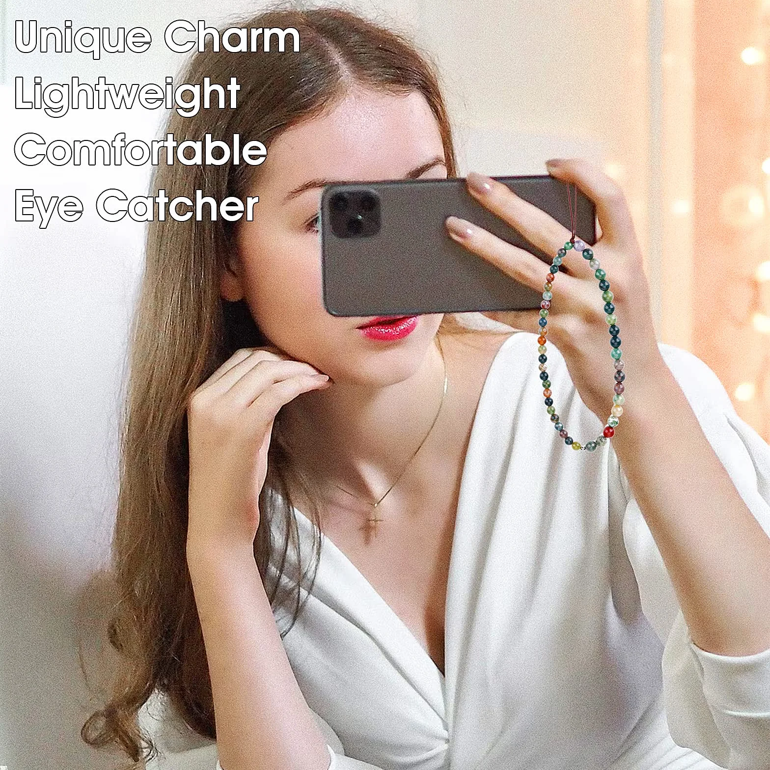 Cobee Zawieszka do telefonu z koralikami naturalny kamień szlachetny brelok 16.5cm+5cm