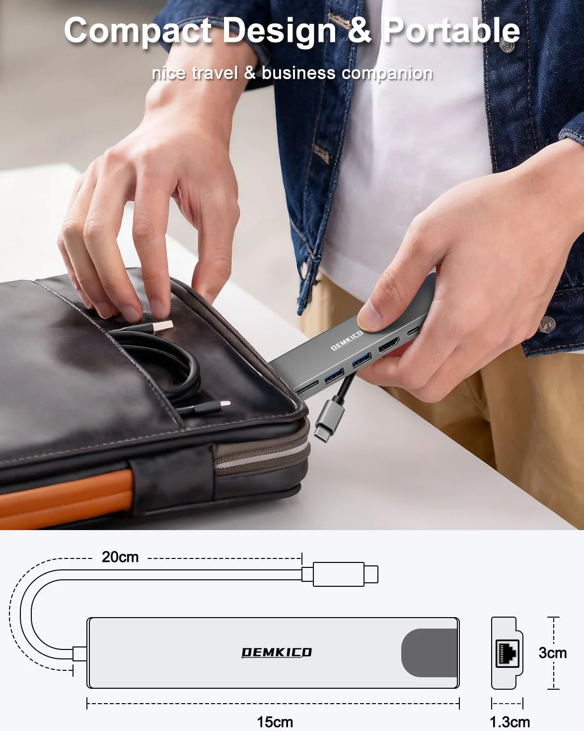 DEMKICO Adapter wieloportowy USB C Hub 8 w 1 Ethernet 4K HDMI czytnik kart SD/TF 2x USB USB C 100W