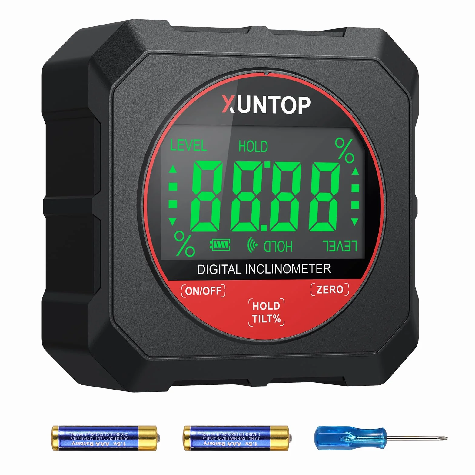 XUNTOP 4x90° cyfrowy kątomierz z silnym magnetycznym dnem, miernik kątów cyfrowy, dokładność ±0,2°, narzędzie do pomiaru kątów z wyświetlaczem LCD do zawieszenia dekoracji, obróbki drewna, konstrukcji