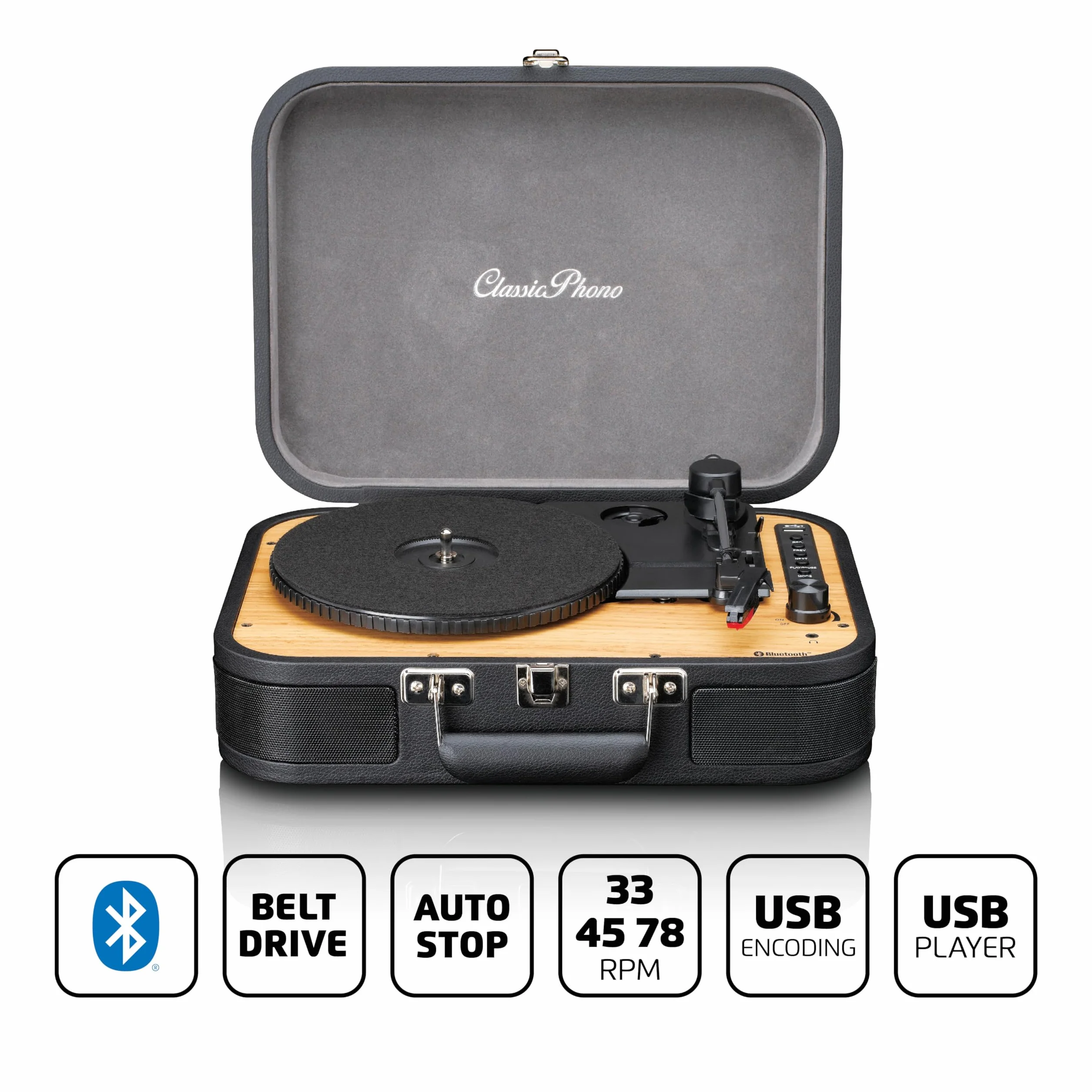 Lenco Gramofon Classic Phono TT-116 Bluetooth 3 prędkości 33 45 78 obr/min winylowy vintage czarny
