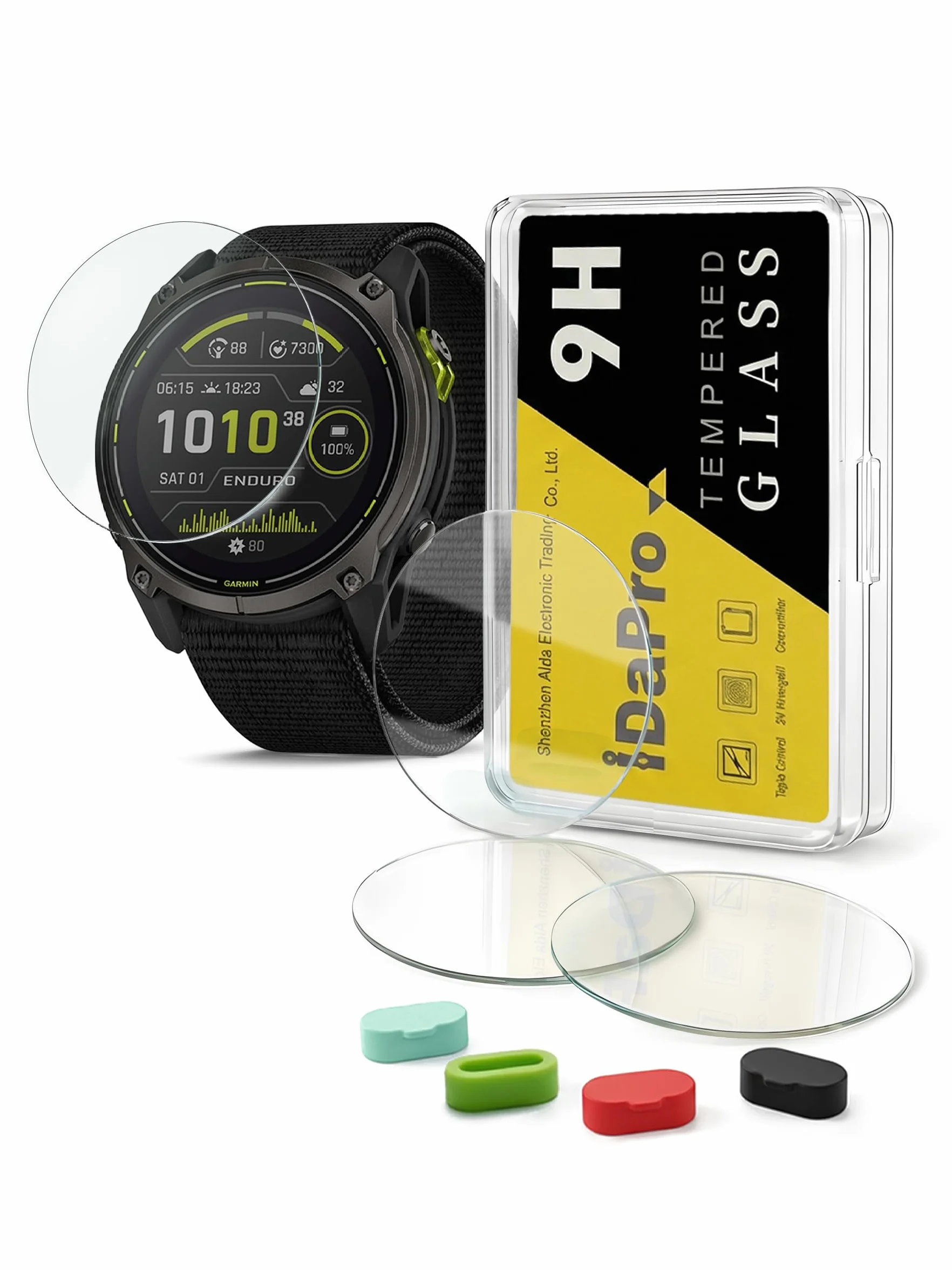 Osłona ekranu Garmin Enduro 3 szkło hartowane 9H 4 sztuki + wtyczki antykurzowe silikon 4 sztuki