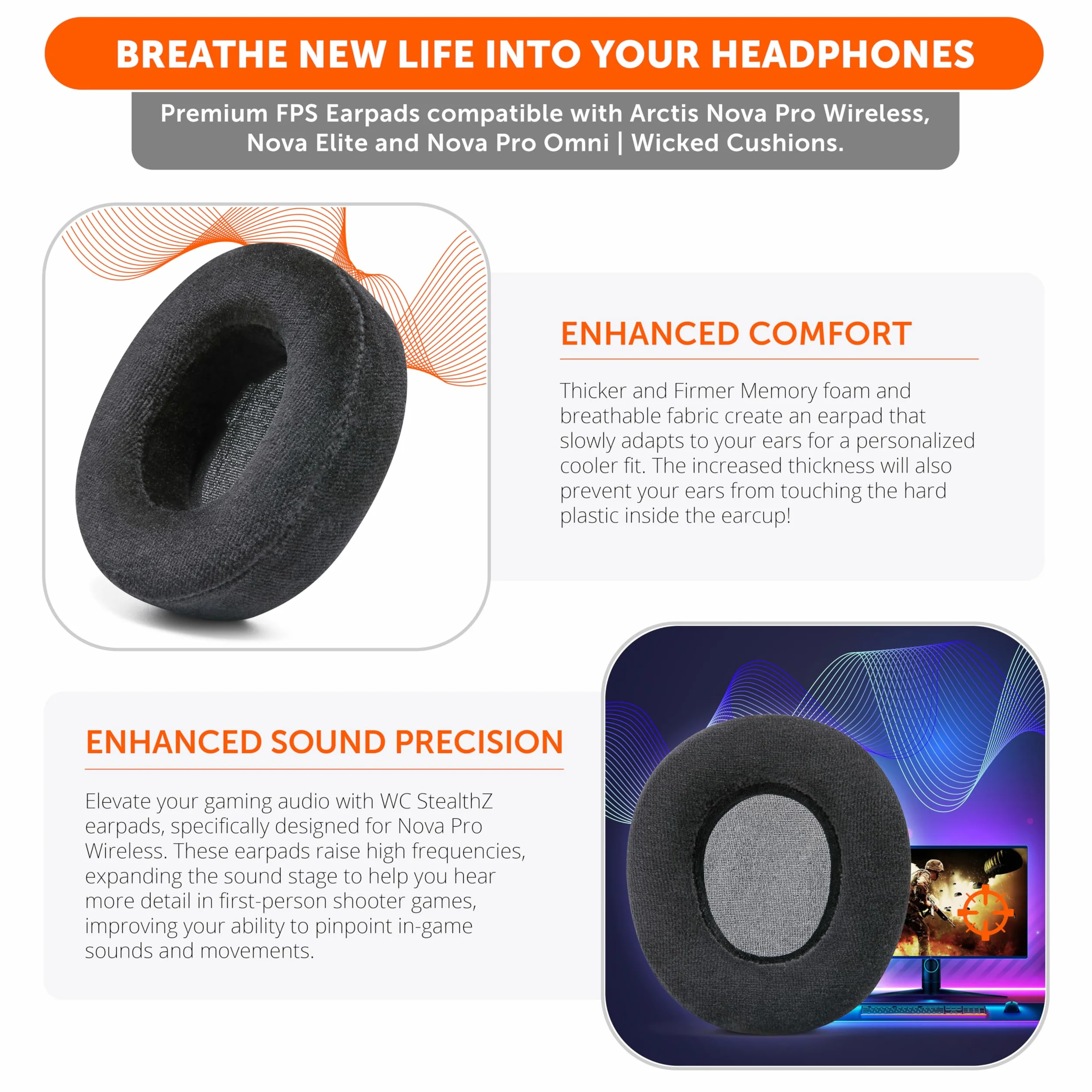 WC StealthZ Nova Pro Wireless Nauszniki FPS do Słuchawek Arctis Nova Pro Wireless, Nova Elite, Nova Pro Omni GadgetryTech Wicked Cushions Black