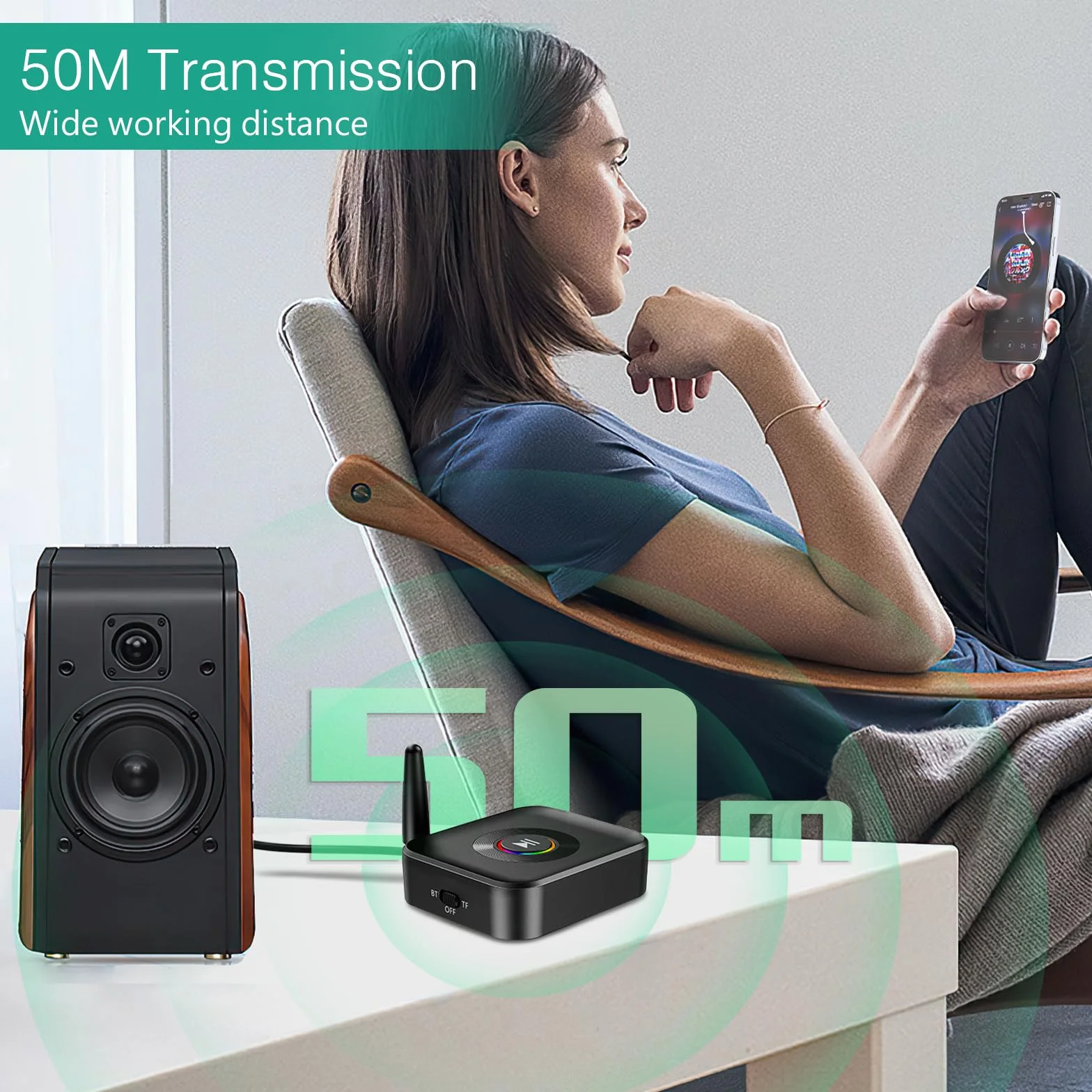 ORIA Adapter audio Bluetooth, odbiornik Bluetooth 5.1, bezprzewodowy adapter Bluetooth 2 w 1, współpracuje z głośnikami, systemem stereo do strumieniowego przesyłania muzyki, obsługuje odtwarzanie