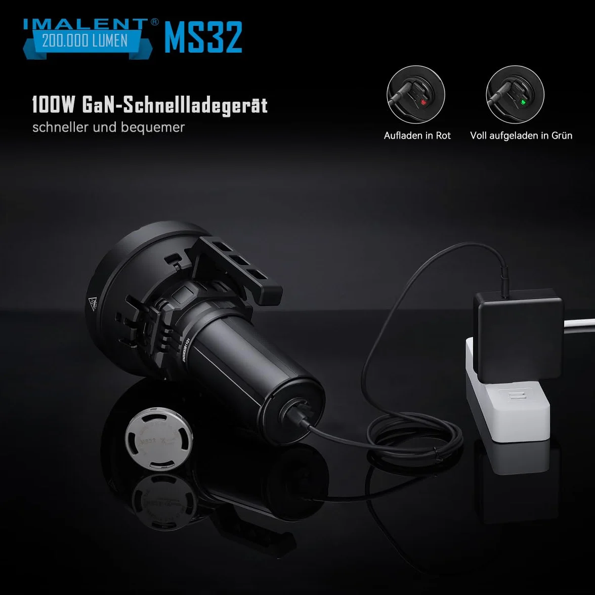 Imalent Latarka LED MS32, niezwykle jasna, 200 000 lumenów, z 32 diodami Cree XHP 70.2 HI, akumulator typu C, 8 trybów oświetlenia, wodoodporna latarka kempingowa IP56