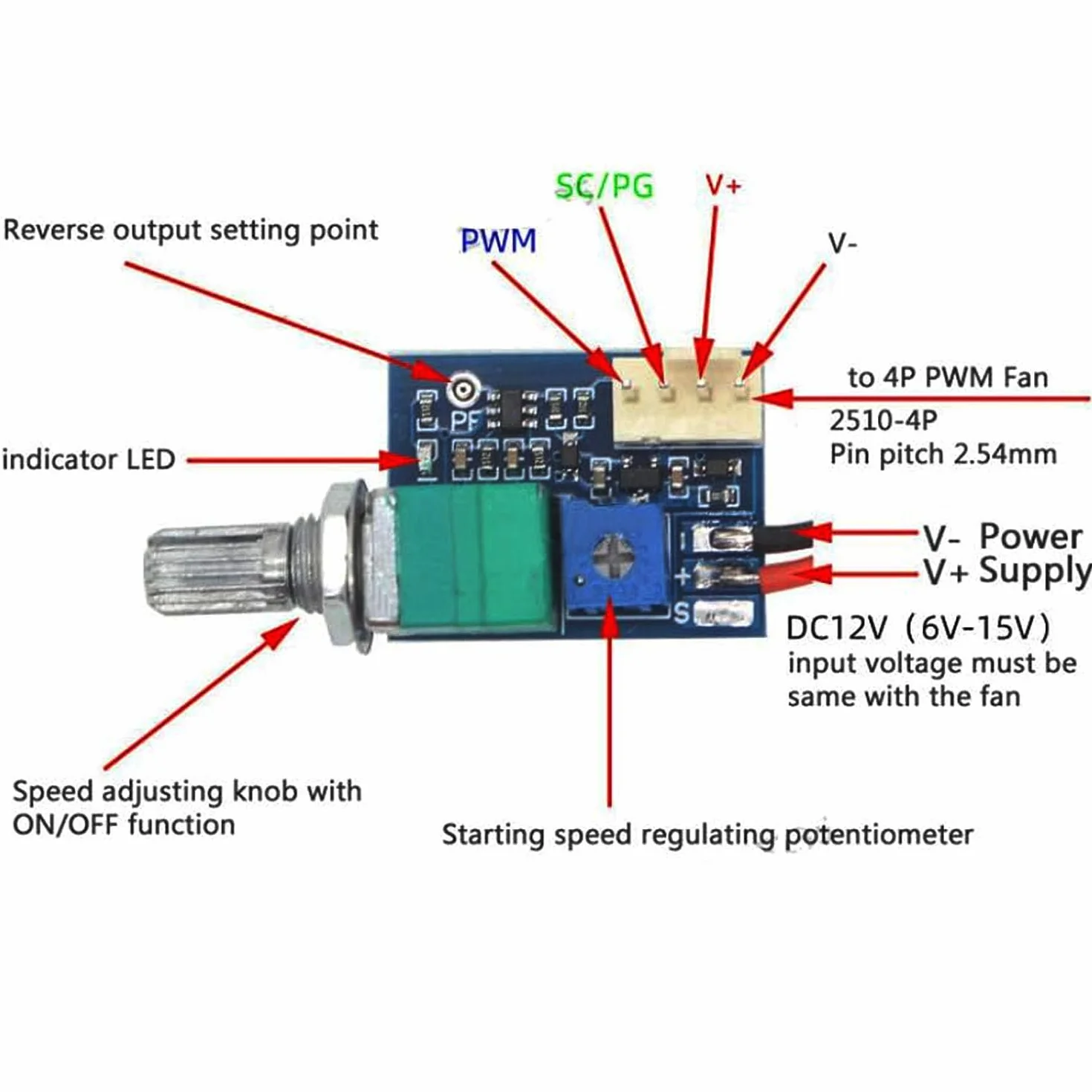 RUNCCI-YUN 1 x PWM Fan Speed Controller, DC 0-12 V, 4 przewody, 4P PC CPU Fan Speed Controller regulator do obudowy PC