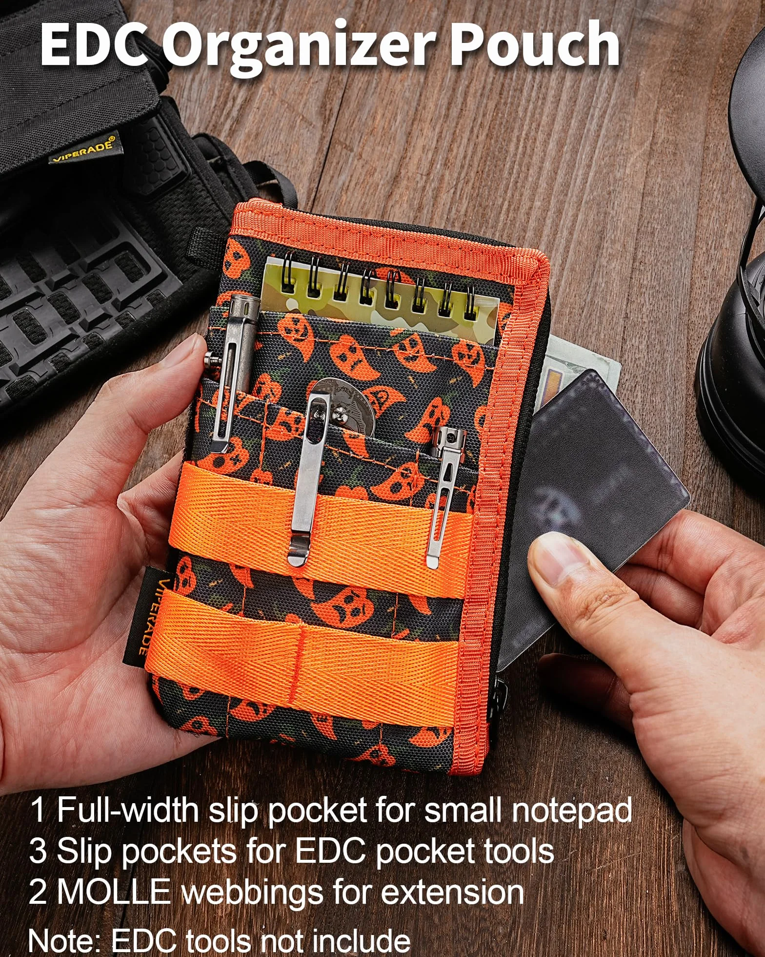 VIPERADE VE36 smukła torba EDC ze strefą na naszywki DIY, minimalistyczny portfel dla mężczyzn, organizer EDC na multitool