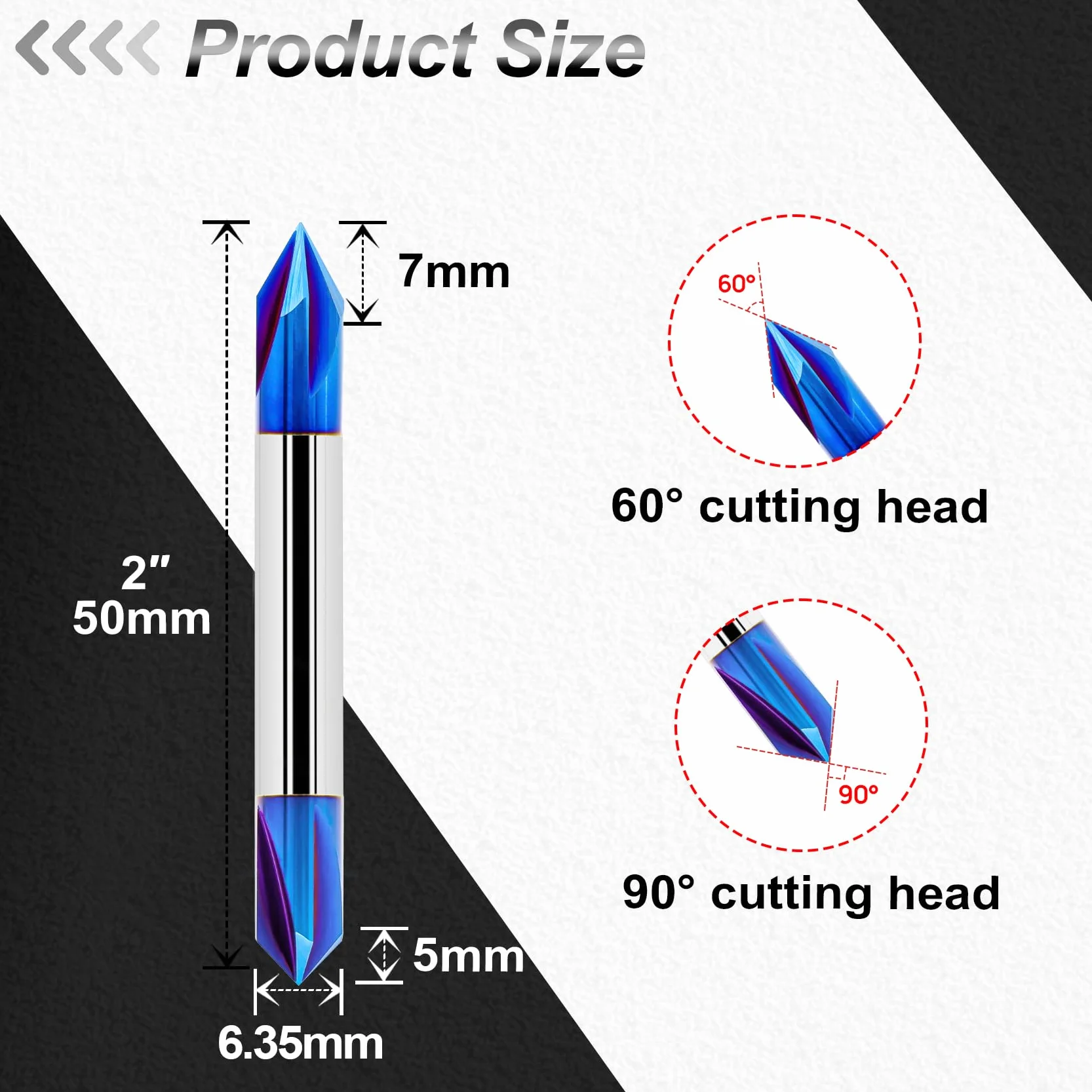 FOCSTOL Frezy CNC w kształcie litery V 60/90 stopni - 5 sztuk 4 śmigła V Rowek Frez z trzonkiem 6,35 mm z powłoką Nano Blue do grawerowania i fazowania CNC drewno sklejka płyta wiórowa MDF