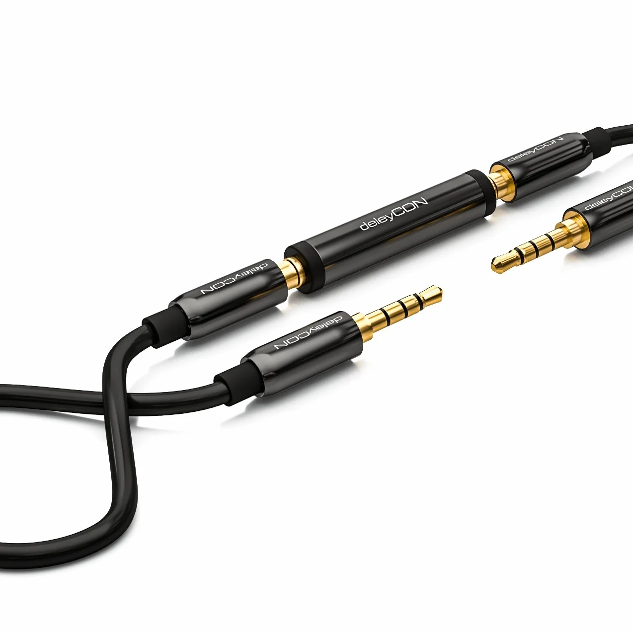 deleyCON Adapter Stereo Audio Cinch - Gniazdo Cinch 3,5mm do Wtyczki 3,5mm - Metal - Pozłacany - Czarny