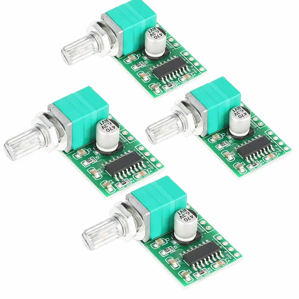 PAM8403 Mini Płytka Wzmacniacza Audio, Moduł Wzmacniacza Mocy 3W+3W z Potencjometrem, Zestaw 4 Sztuki