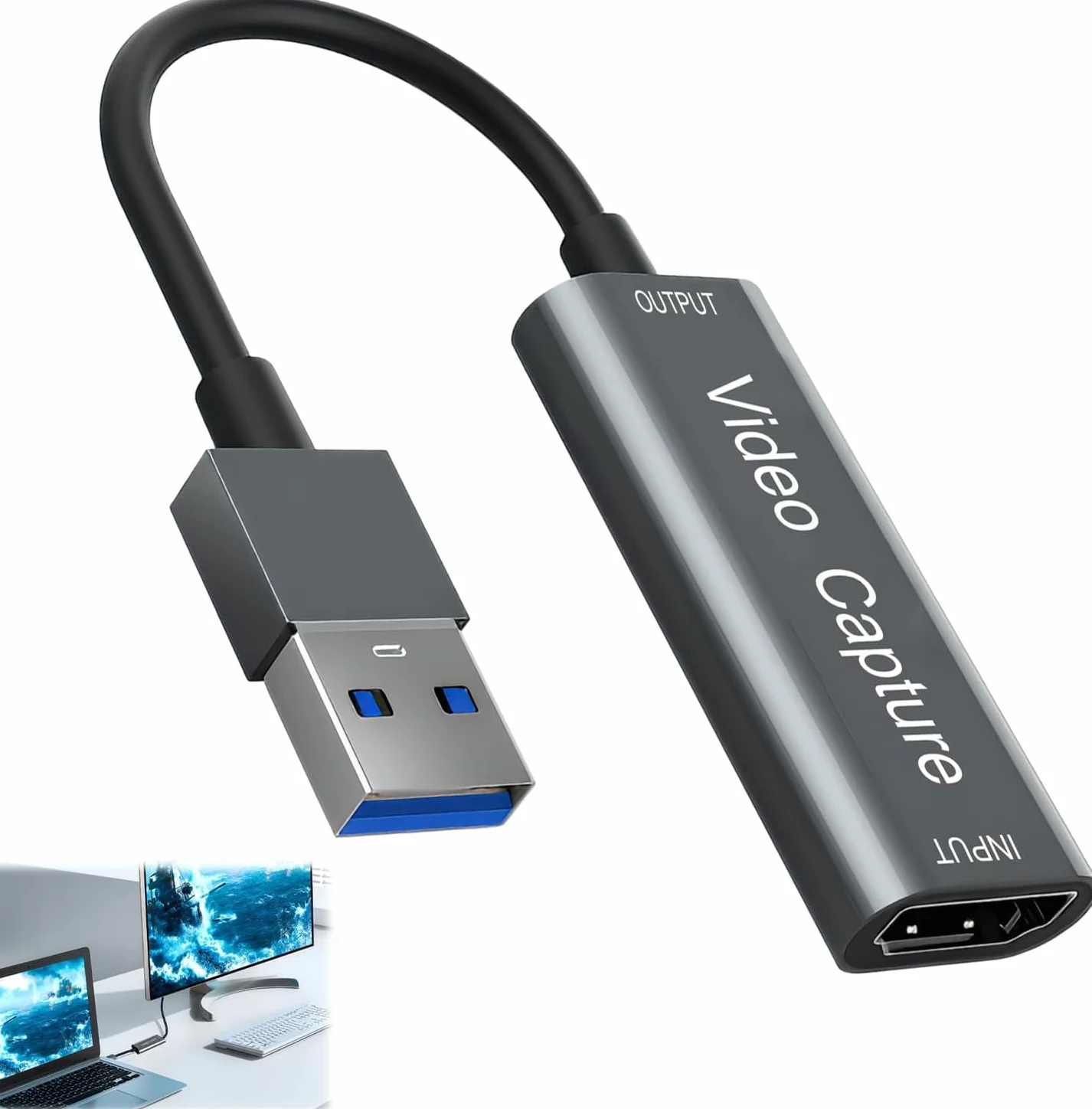 HENGBIRD Video Capture Card Hdmi na USB, 4K Hdmi Input 1080p60 nagrywanie USB Hdmi adapter do strumieniowego grania OBS Windows Macos Online Teaching aparat fotograficzny, lekki i łatwy do