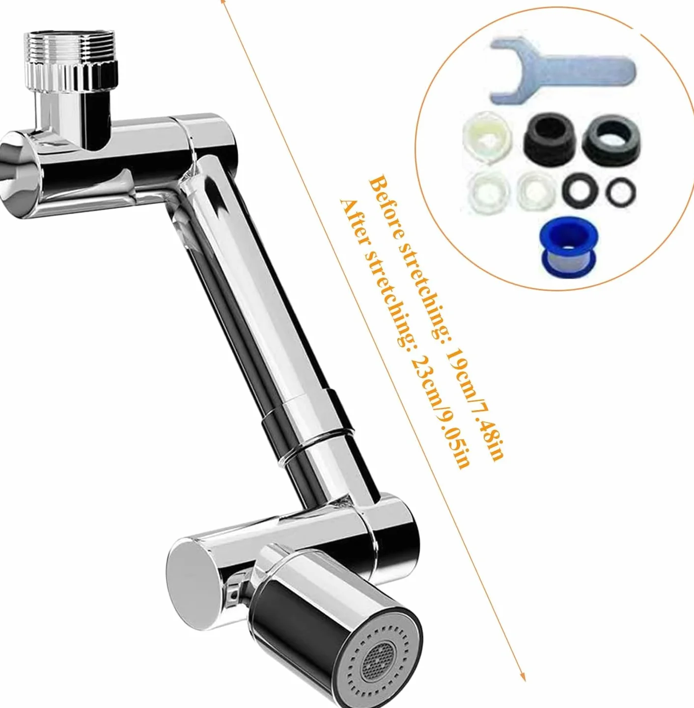 Przedłużacz Kranu, Obrotowy Aerator Kranu 1440 °, Dwukierunkowy Chowany Aerator Kranu Z Oszczędzaniem Wody, Obracany Kran Z Filtrem Przeciwbryzgowym O Dużym Kącie Do Oczu I Przenośne Mycie