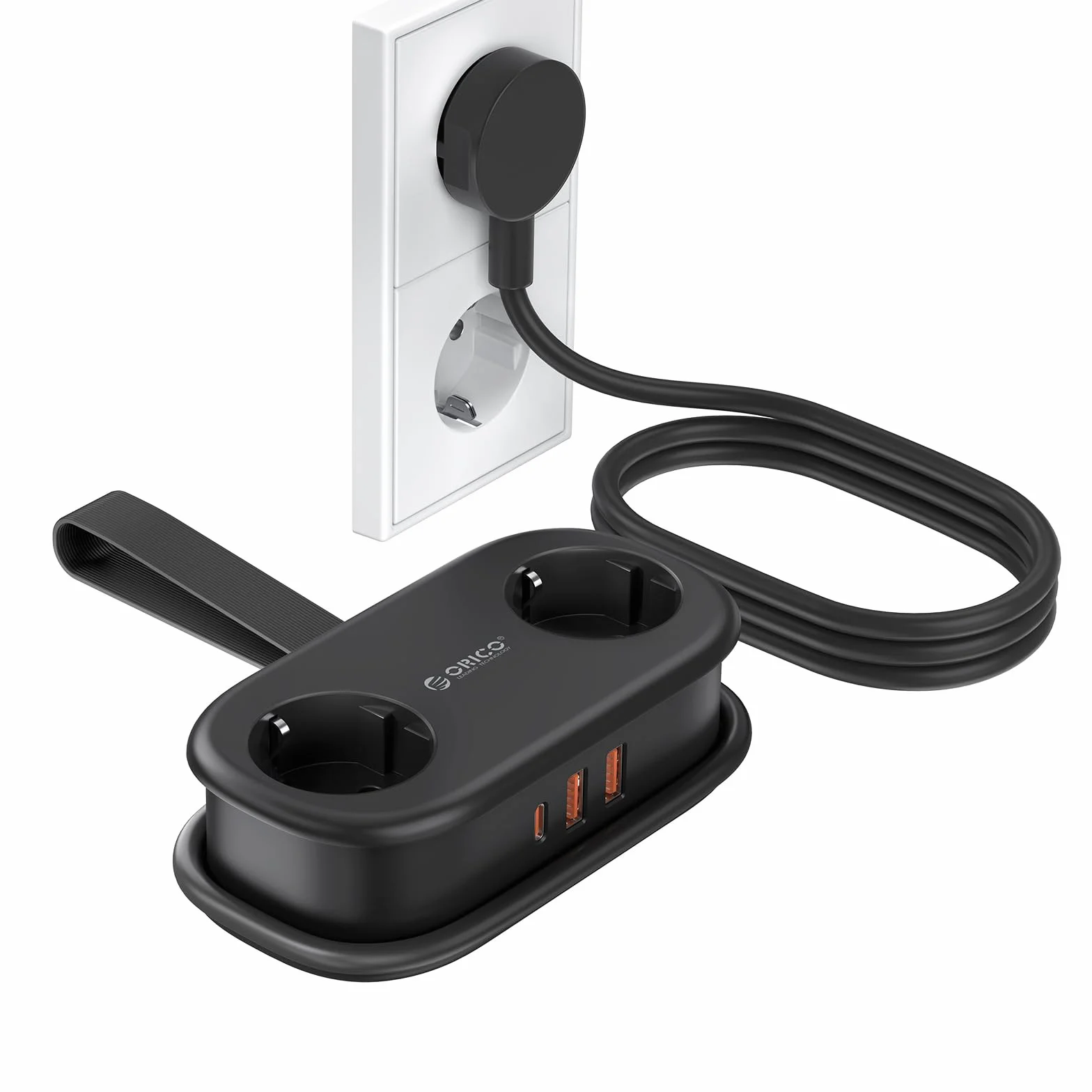 ORICO Listwa zasilająca z USB C PD 20 W, 2 przegródki, wielokolorowe gniazdko podróżne i 3 porty USB (1 USB C) do ładowania, kompatybilna z telefonem, z kablem o długości 1,5 m, do domowego biura na