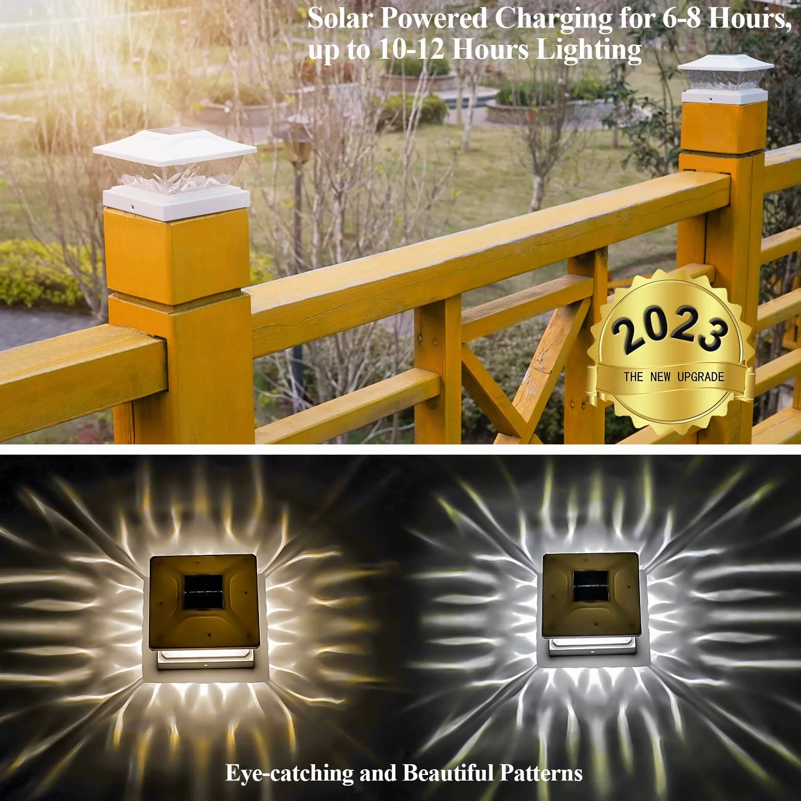 8 szt. solarnych lamp solarnych LED, 2 tryby świecenia, drewniane słupki, 3,5 x 3,5, 4 x 4,5 x 4,5 x 4,5, 5 x 5, wodoszczelne, IP65, do ogrodu, ganku, tarasu, schodów