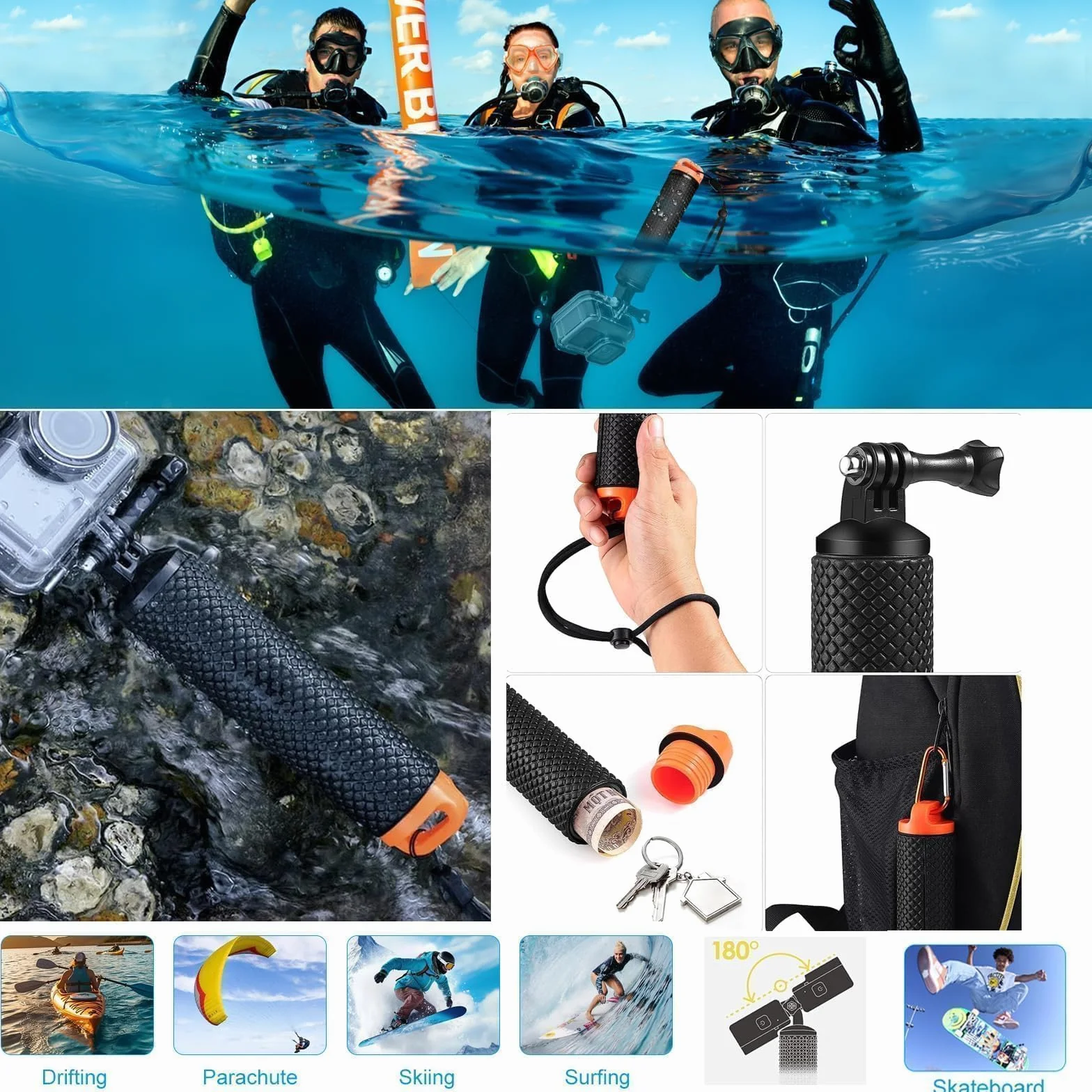 Zestaw akcesoriów do GoPro Hero 9-12 obudowa nurkowa pływająca rączka filtr czerwony etui silikonowe
