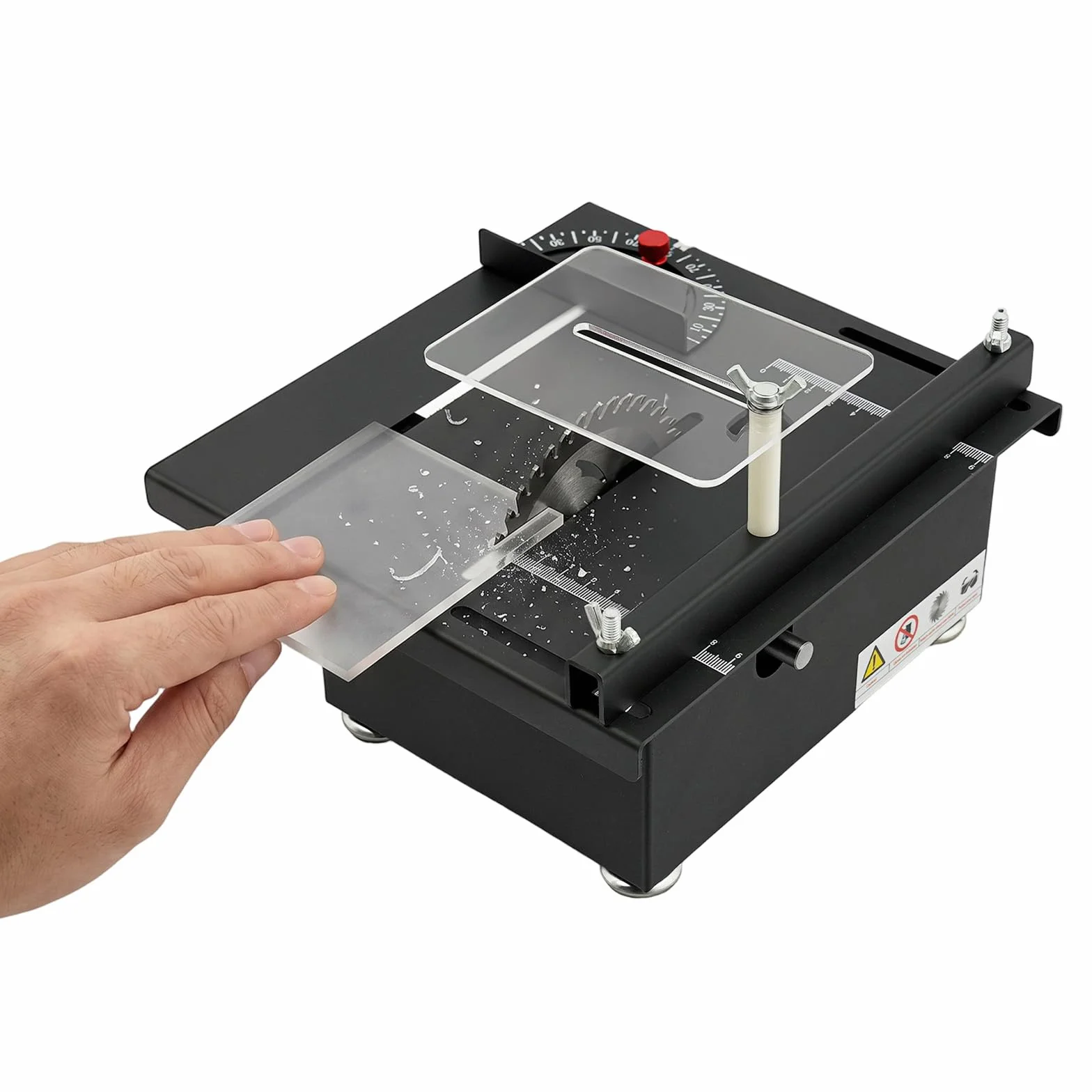 Mini piła stołowa 200 W, piła tarczowa 10 000 obr./min, z 7-biegowym zasilaczem, regulacja kąta 0-90° i brzeszczot 110 mm, do precyzyjnego cięcia w drewnie, akrylu, tworzywie sztucznym, modelarstwie