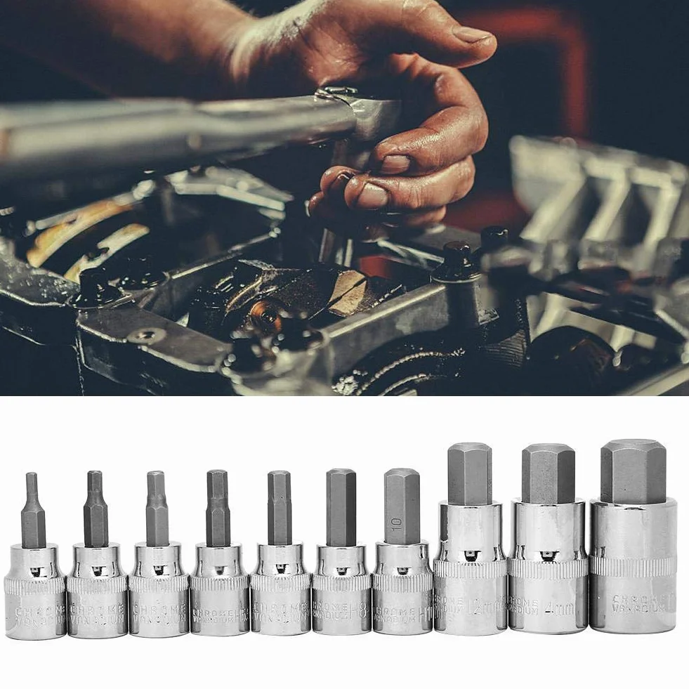 10 szt. Gniazdo sześciokątne, adapter gniazda 3/8" 1/2" 3-17 mm Zestaw wierteł i kluczy nasadowych dla przemysłu budowlanego, przemysłu produkcyjnego, napraw domowych, narzędzi dla przemysłu naprawy