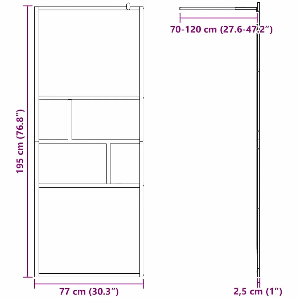 Ścianka prysznicowa Walk-in czarna ze szkła bezpiecznego ESG i aluminium, 80 x 195 x 0,5 cm, bez ramy, bez barier, zajmuje mało miejsca do łazienki z ochroną przed pryskaniem i nowoczesną