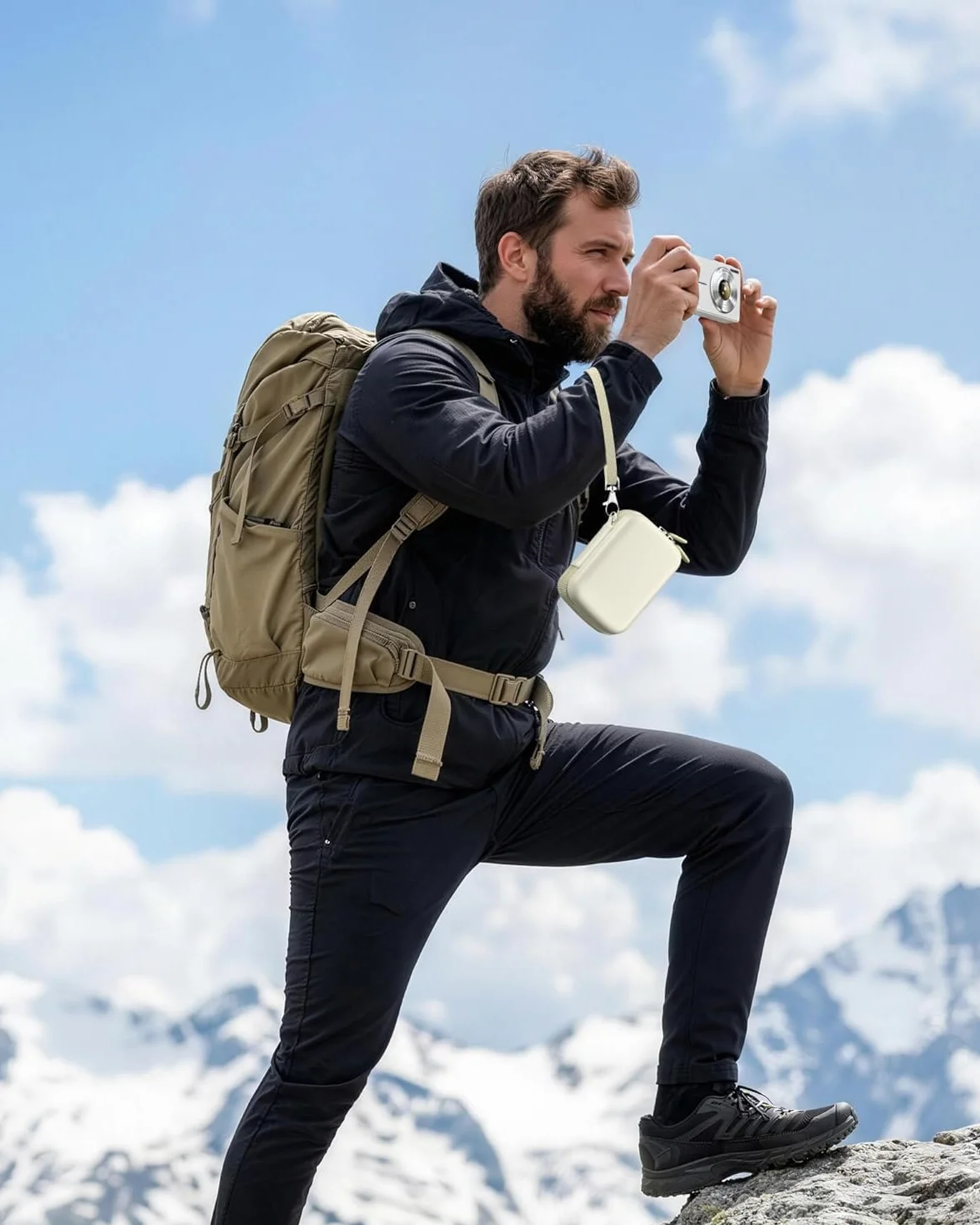 ProCase Twardy futerał podróżny na aparat Kodak PIXPRO FZ55/FZ45 4K - Kompaktowy, z kieszenią na baterie i kartę SD, kompatybilny z CAMKORY, Lecran i innymi, kremowy
