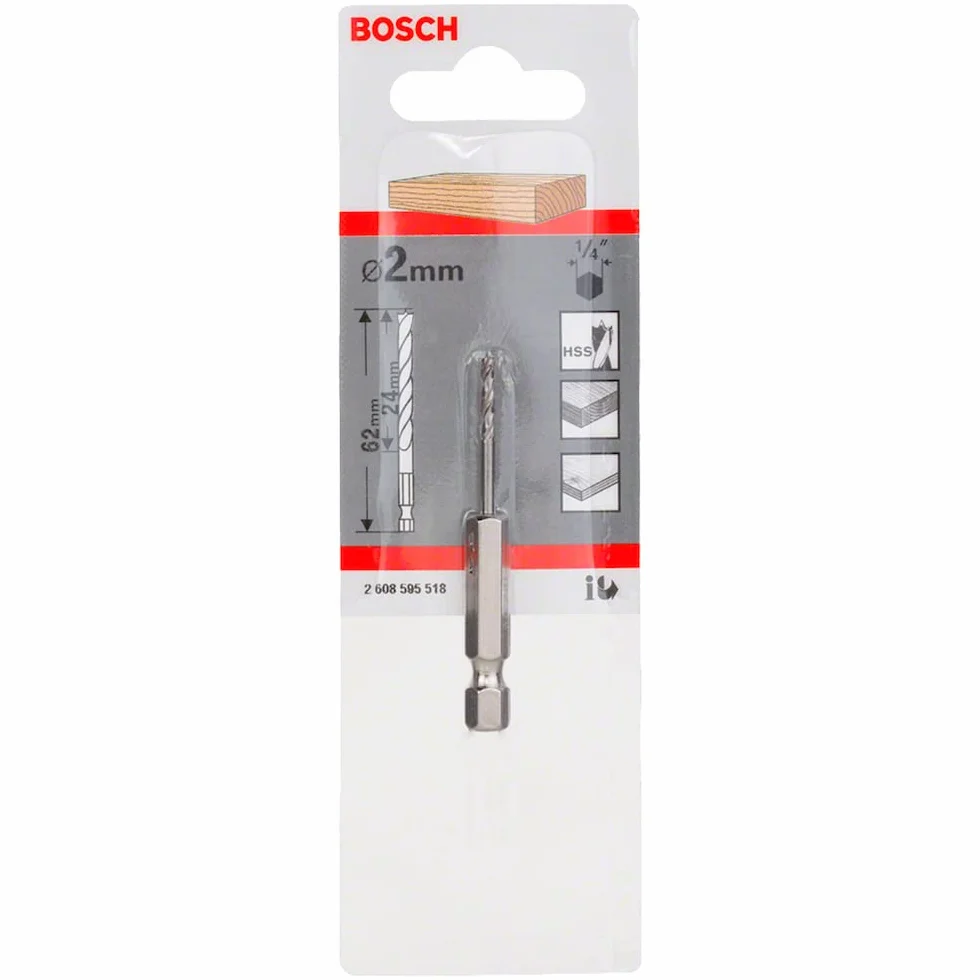 Bosch Profesional Wiertła spiralne do drewna z chwytem sześciokątnym 1/4" 2 x 24 x 62 mm