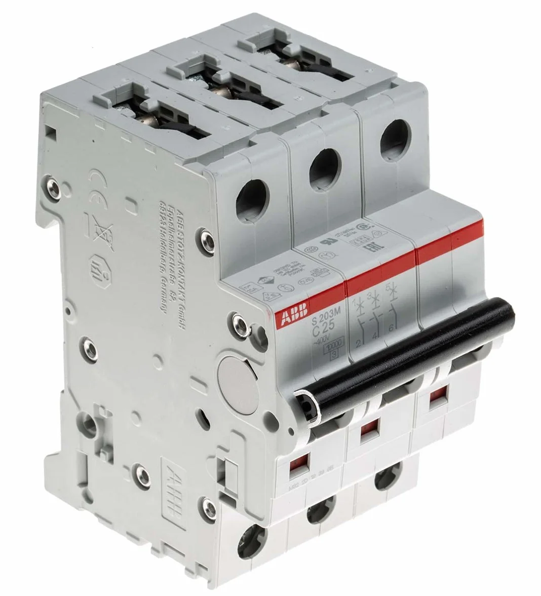 ABB S203M-C25 miniaturowy wyłącznik automatyczny, 3-biegunowy, typ C, 10 kA/15 kA, prąd 25 A (2CDS273001R0254)