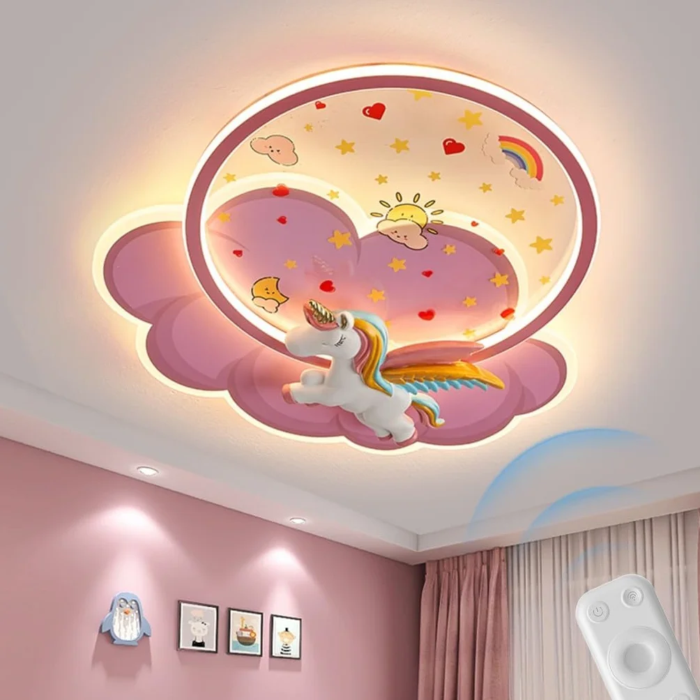 Lampa Sufitowa LED Jednorożec Różowe Chmury Ściemnialna z Pilotem
