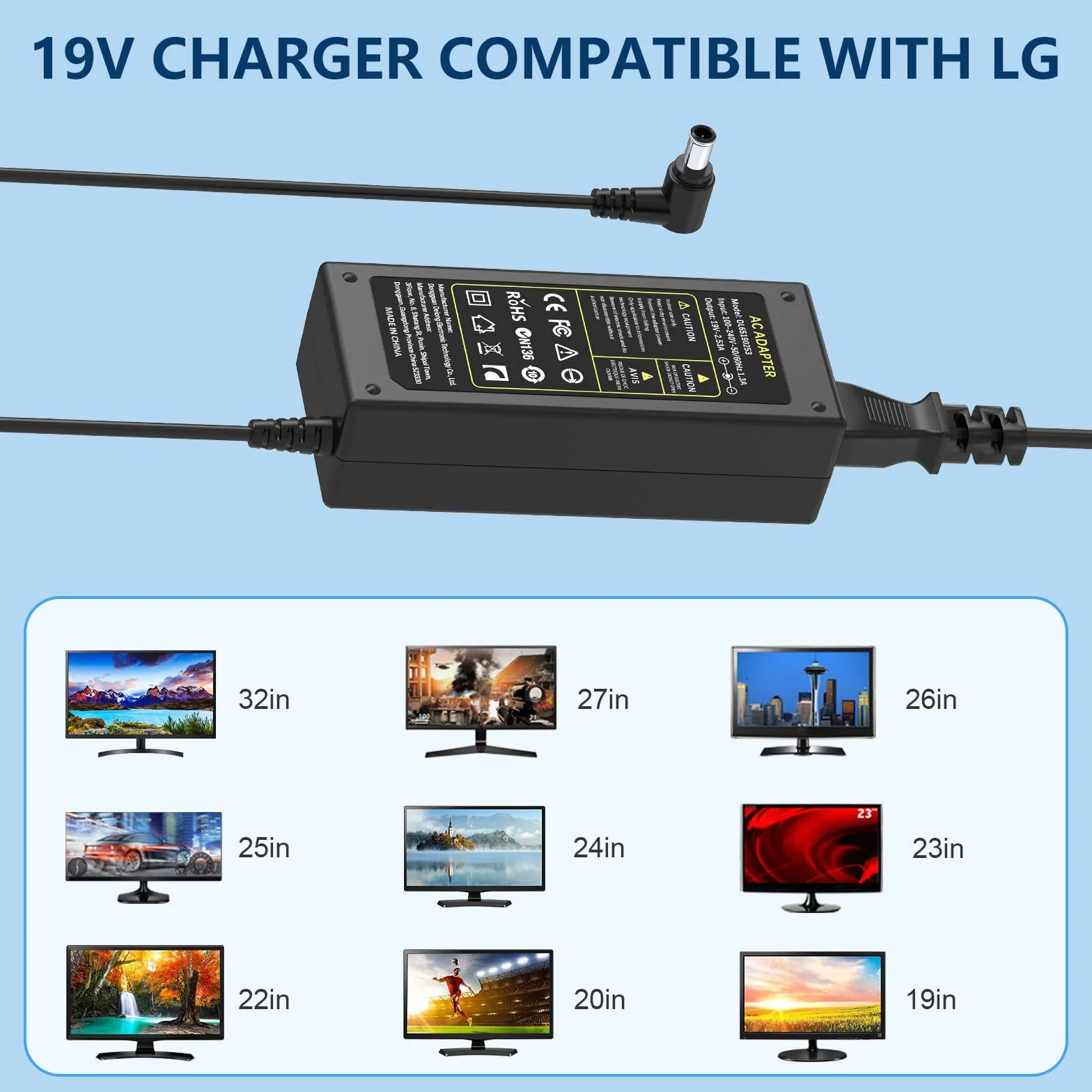 Zasilacz sieciowy 19 V kompatybilny z monitorami LG Samsung LED LCD HDTV