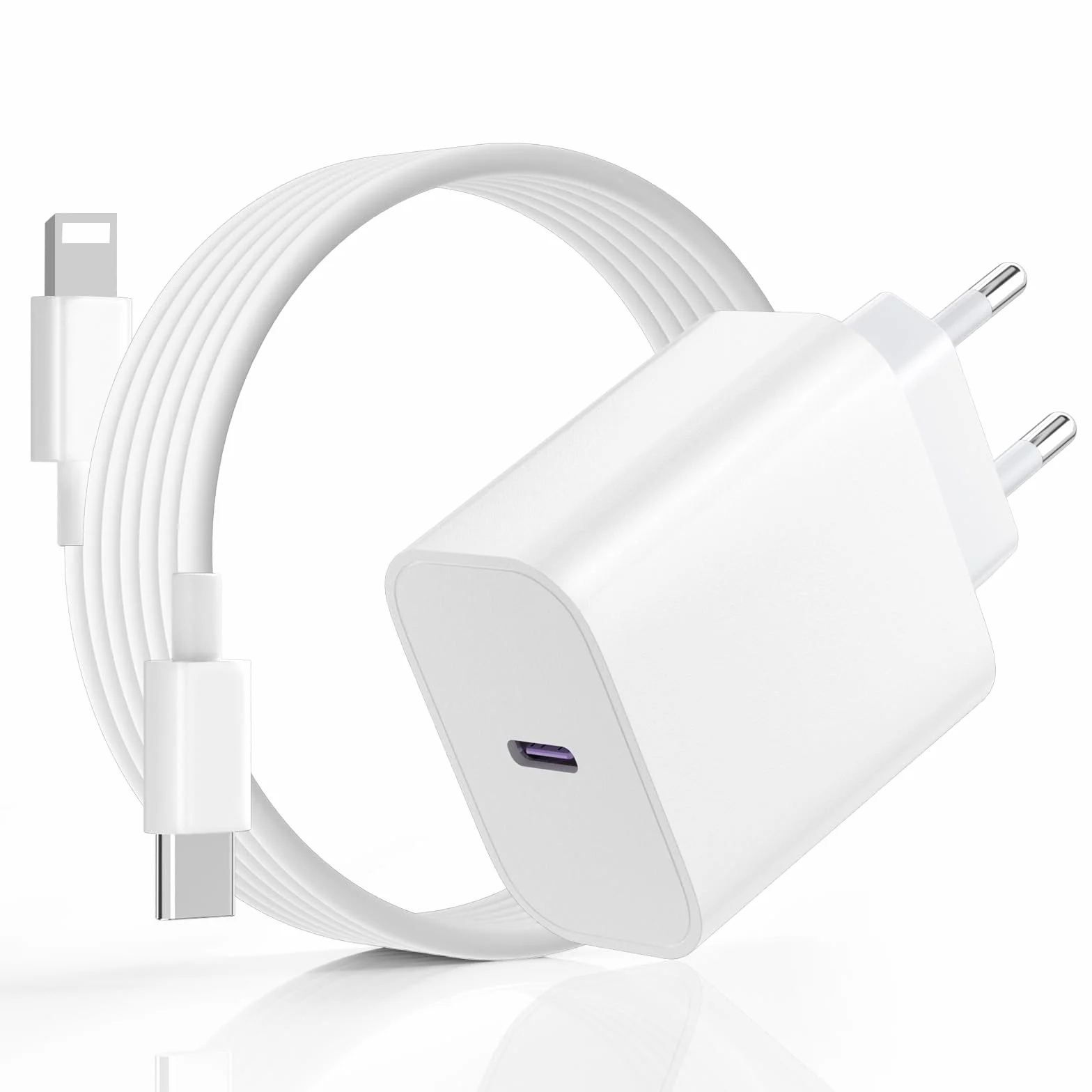 20W USB C Ładowarka PD3.0 Szybka Ładowarka z Kablem Lighting 2m do Phone 14/13/12/11 - Biały