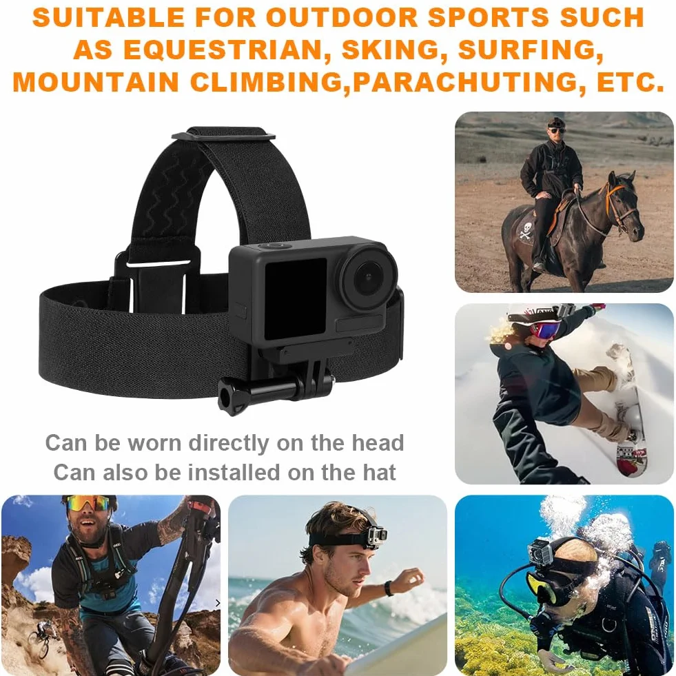 Zestaw do kamery sportowej, pas piersiowy, akcesoria do kamery sportowej, pas piersiowy, opaska na czoło, pasek na głowę, pasek na głowę, kompatybilny z GoPro Hero DJI Osmo itp
