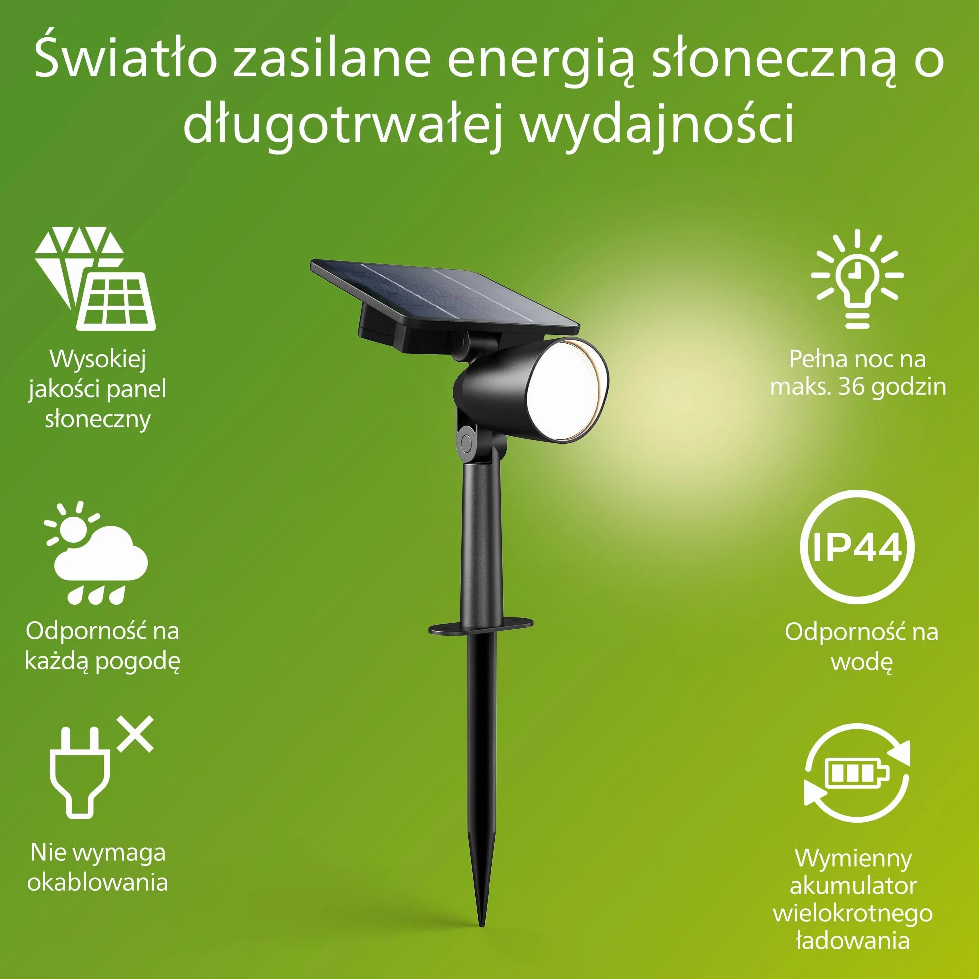 Philips Ashlyn Zewnętrzna Lampa Solarna Punktowa/Ścienna, 2700 K, 150 lm, Czarna