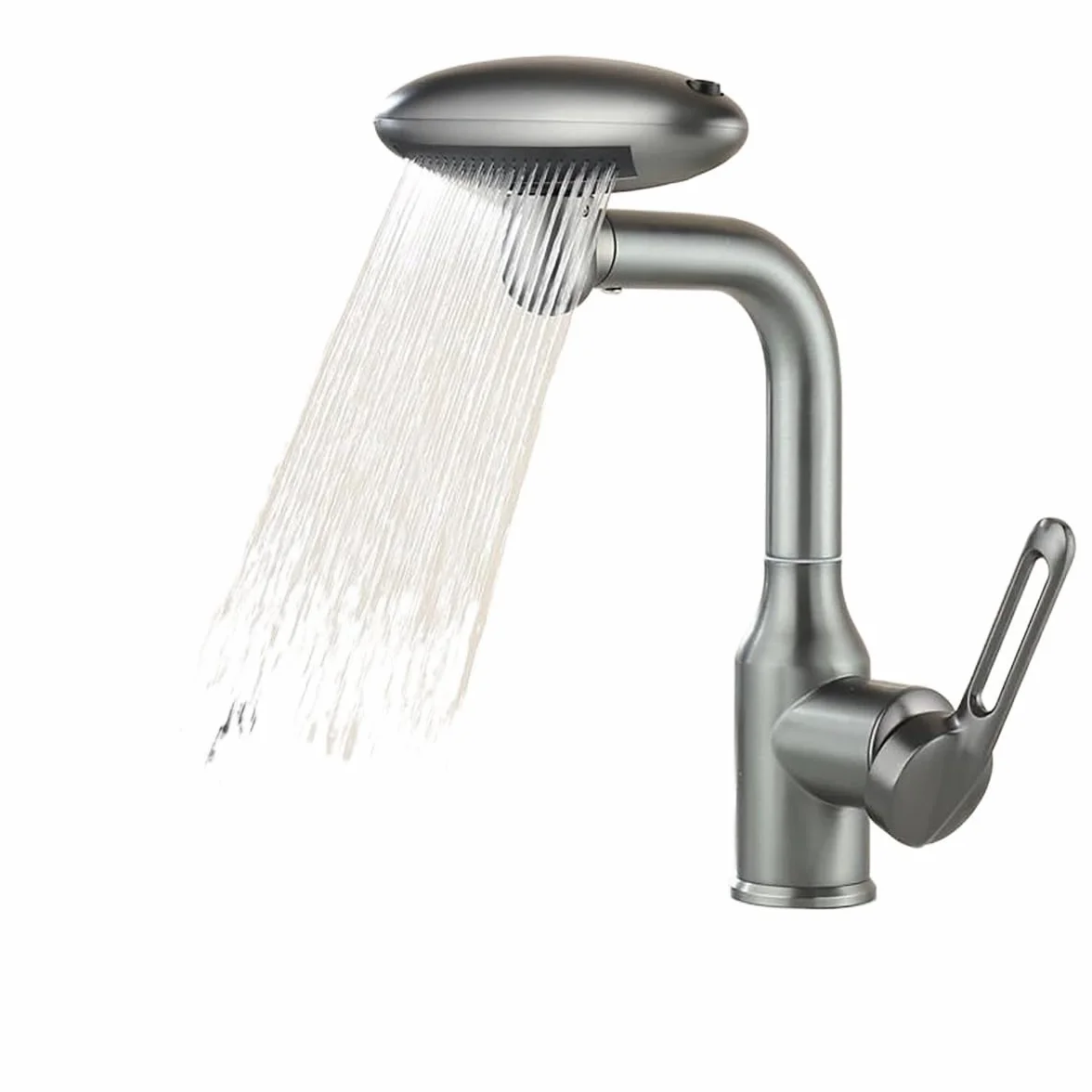 QHQQXN Wielofunkcyjny, obracany o 360° kran wodospadowy — 4 tryby strumienia, bateria mieszająca ciepłą i zimną wodę do zlewu w łazience — elegancki ciemnoszary, stylowe i praktyczne akcesorium