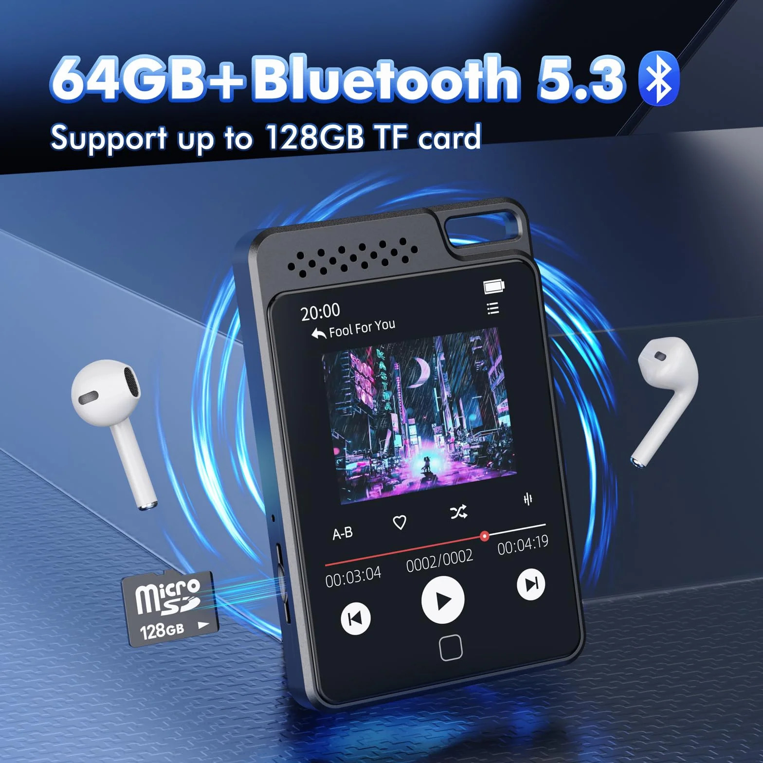 Odtwarzacz MP3 64 GB Bluetooth 5.3 ekran dotykowy 2,4" metalowy przenośny radio FM