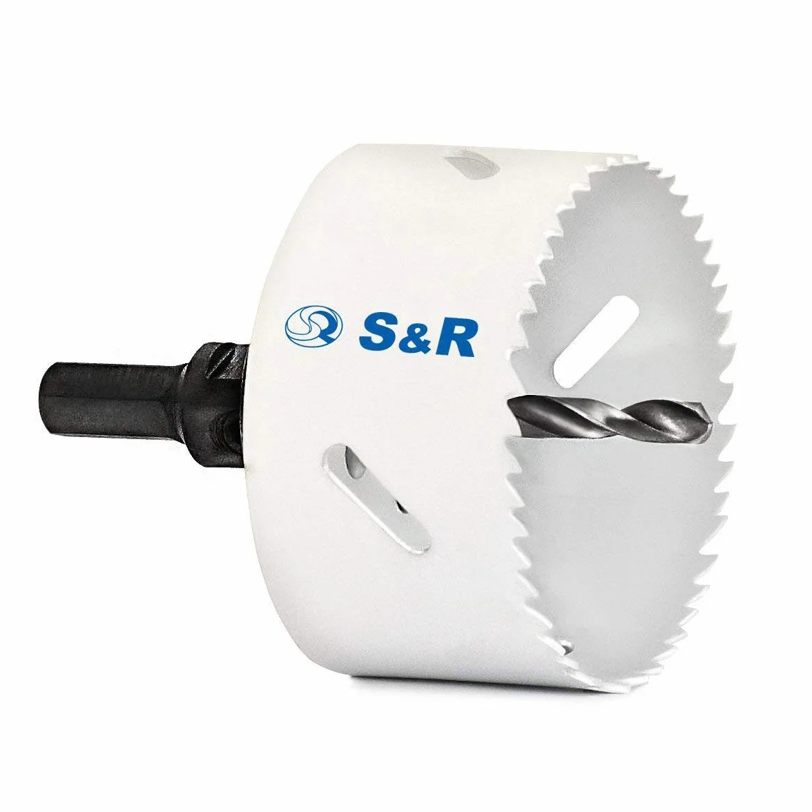 S&R Otwornica, HSS bimetal z uchwytem do otwornicy HEX – QUICK i wiertłem centrującym, uniwersalne do drewna, metalu, tworzywa sztucznego, płyt gipsowo-kartonowych (83 mm)