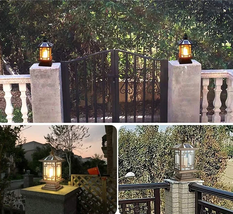 Solarne lampy słupkowe, lampa zewnętrzna, oświetlenie ogrodowe, kontynentalne, solarne lampy słupkowe, podwórko, ogród, wodoszczelne, krajobraz, światła uliczne, lampy kolumnowe (brązowy)