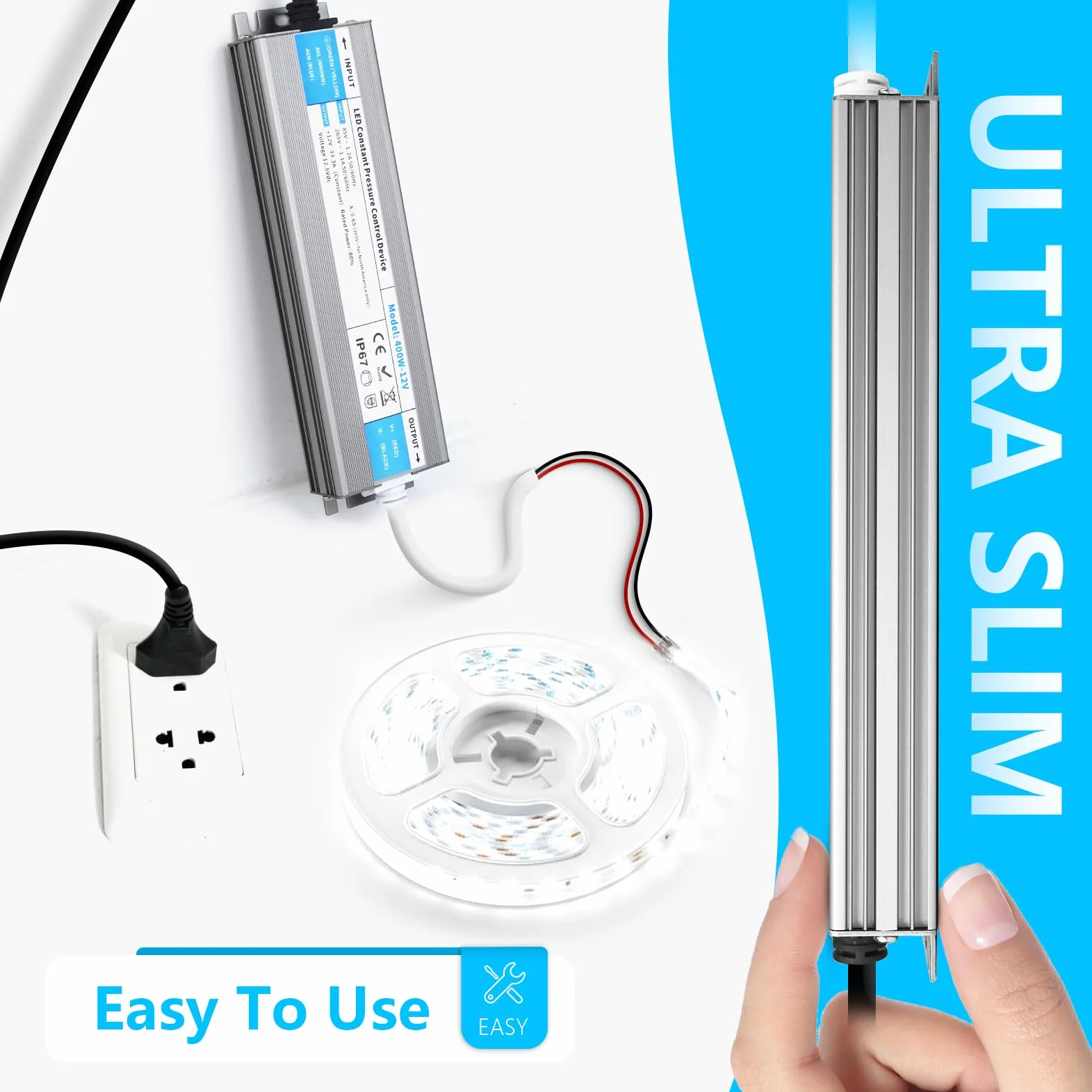 Transformator LED 12V 60W Wodoodporny IP67 Trafo LED AC 230V Na DC 12V 5A Ultracienki Stałe Napięcie Sterownik LEDs Zasilacz Przełączalny Trafo Niskonapięciowy Do Taśm LEDs, Na Zewnątrz
