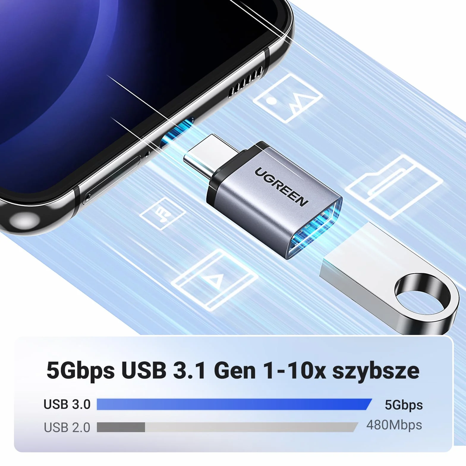 UGREEN Przejściówka USB C na USB A OTG 2 szt. USB C męski na USB 3.0 żeński Szary