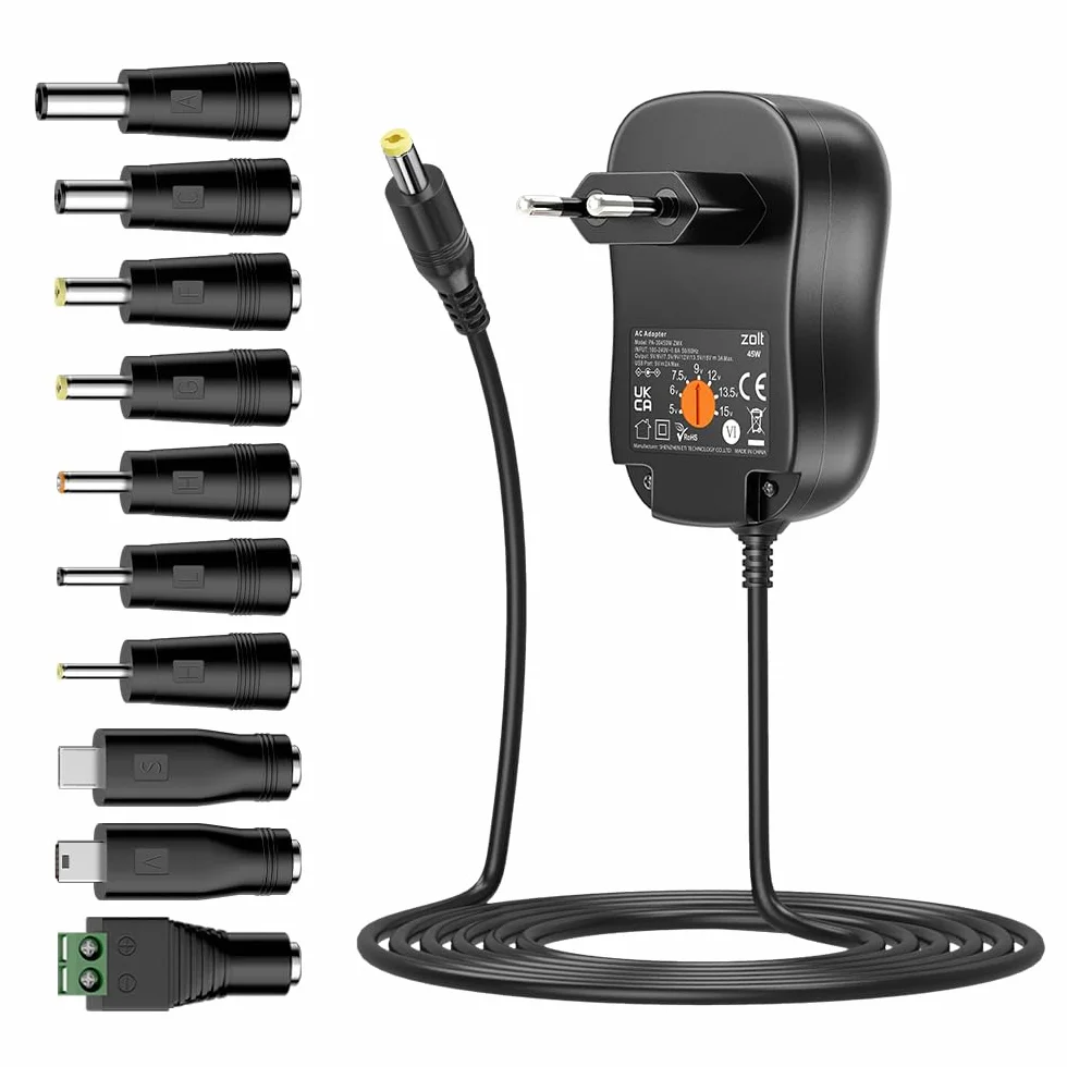 Zolt 45W Uniwersalny Zasilacz AC DC 5V-15V 3A z USB 5V 2.4A 10 Wtyczek DC