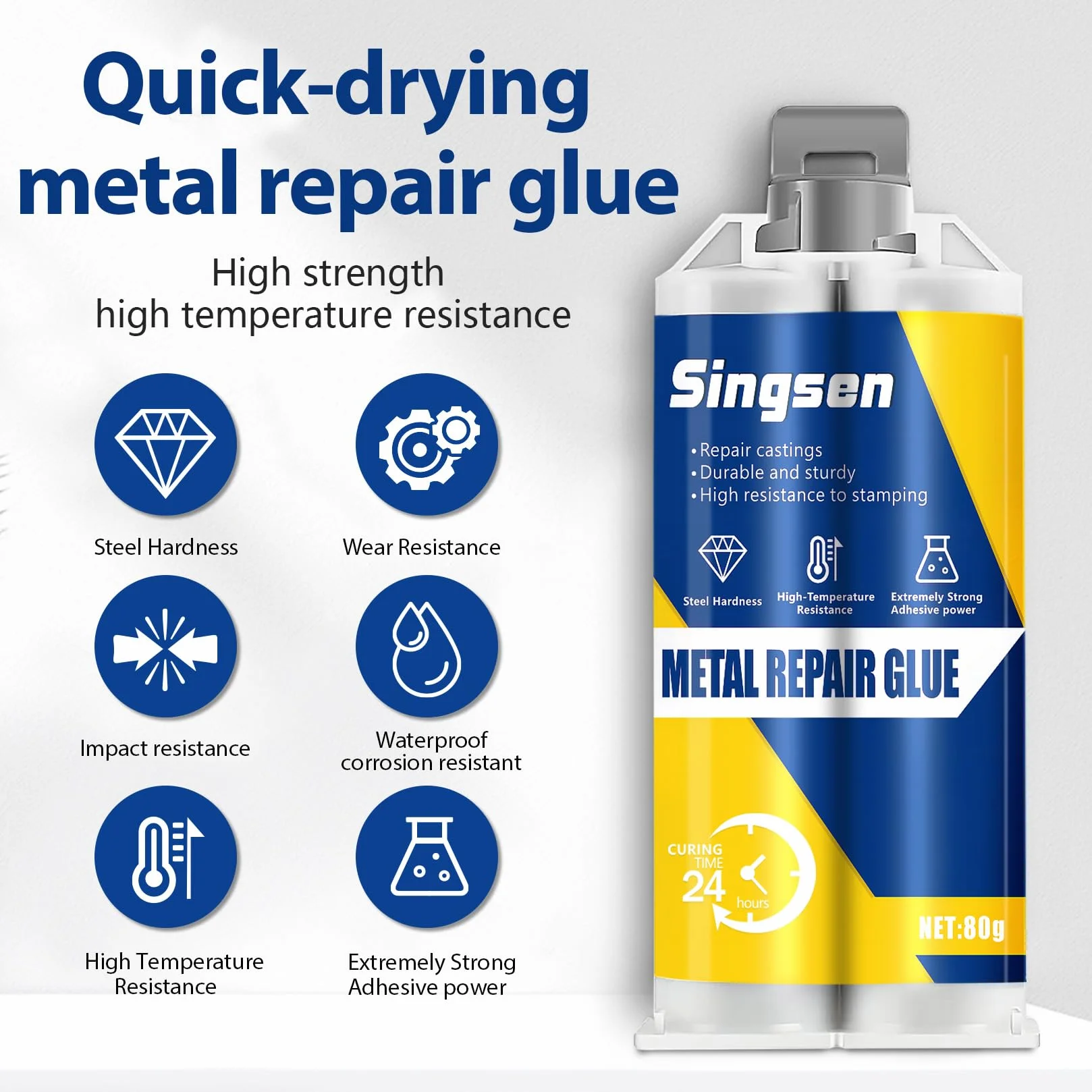 Klej naprawczy do metalu, 80g kleju epoksydowego do metalu, ciężkiego obciążenia, odpornego na wysokie temperatury, klej odporny na metal do metalu, tworzywa sztucznego, stali nierdzewnej