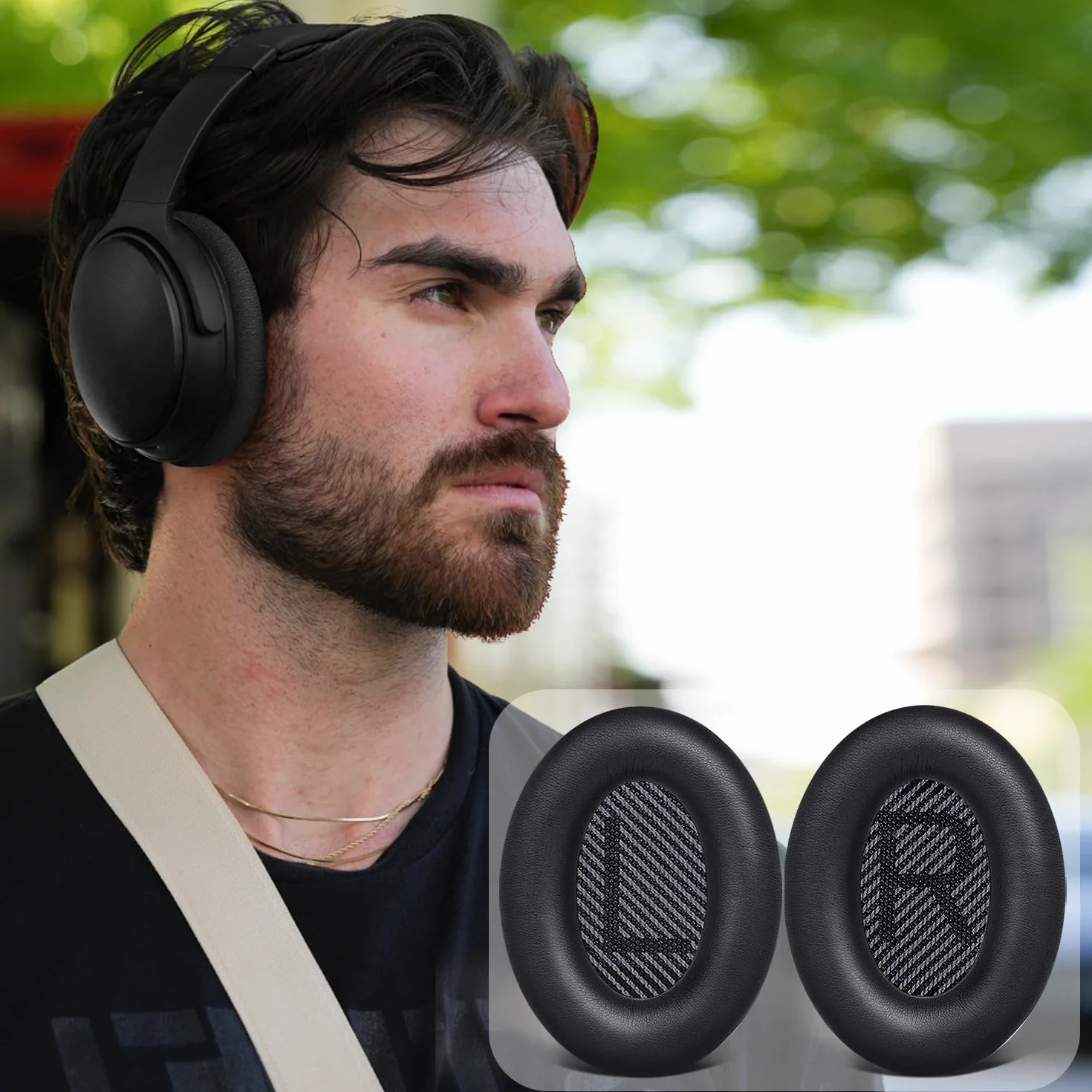 SoloWIT® wymienne poduszki nausznik do Bose QuietComfort 35 (QC35) i Quiet Comfort 35 II (QC35 II) słuchawki bezprzewodowe (Czarny)
