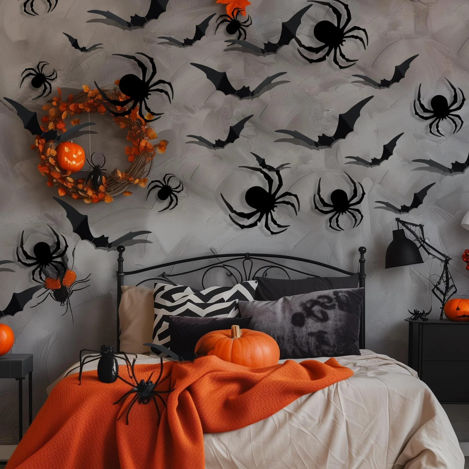 Gucass 48 sztuk dekoracji na Halloween, nietoperze 3D, dekoracja na Halloween, naklejki ścienne PCW, straszna czerń, zdejmowane nietoperze, DIY, dekoracja na Halloween, zestaw dekoracyjny na okno