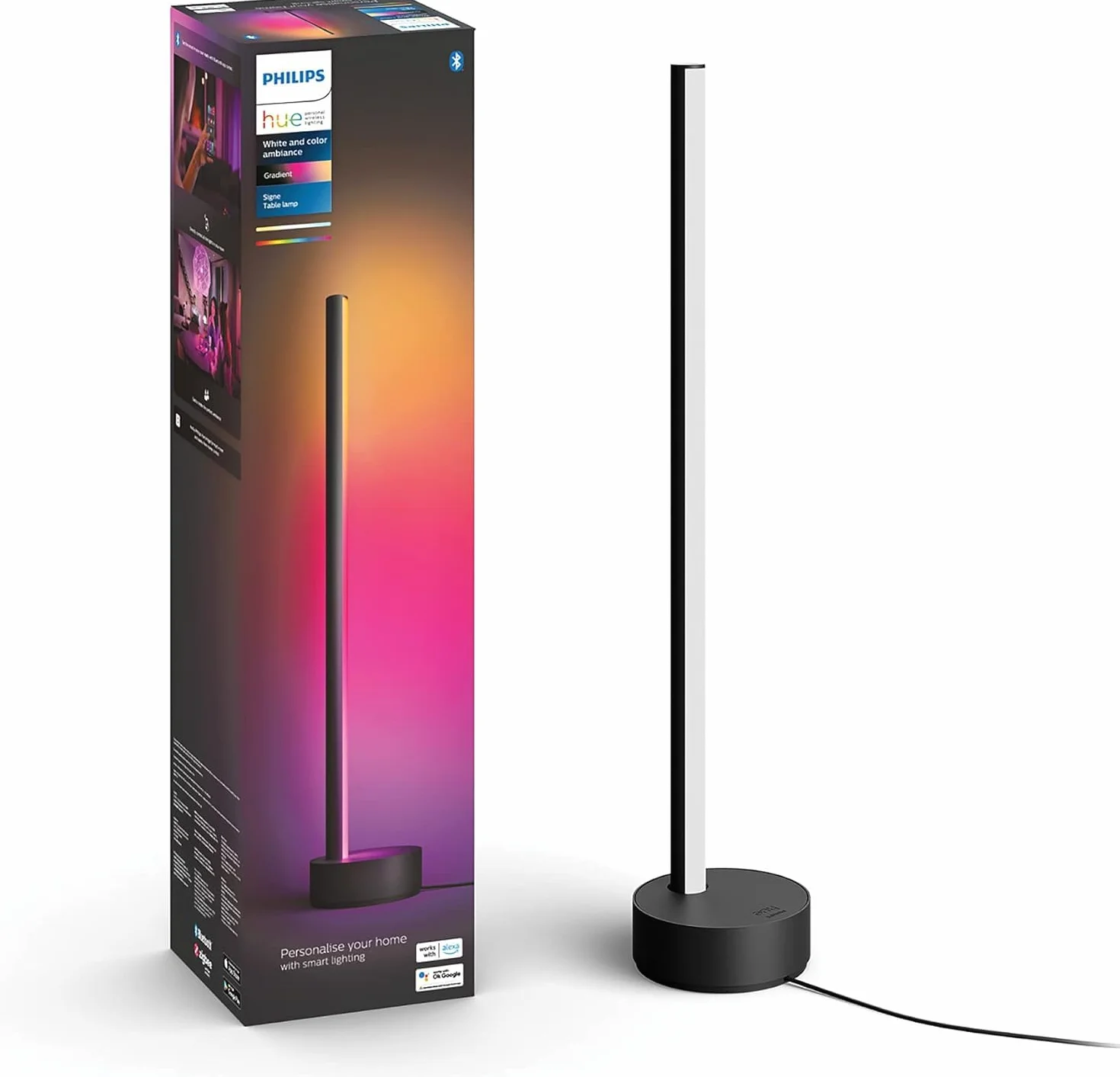 Philips Hue Lampa White and Color Ambiance Signe Gradient (czarna), Lampa Stojąca z Paletą 16 mln Kolorów i Możliwością Ściemniania, Inteligentne Oświetlenie Smart LED