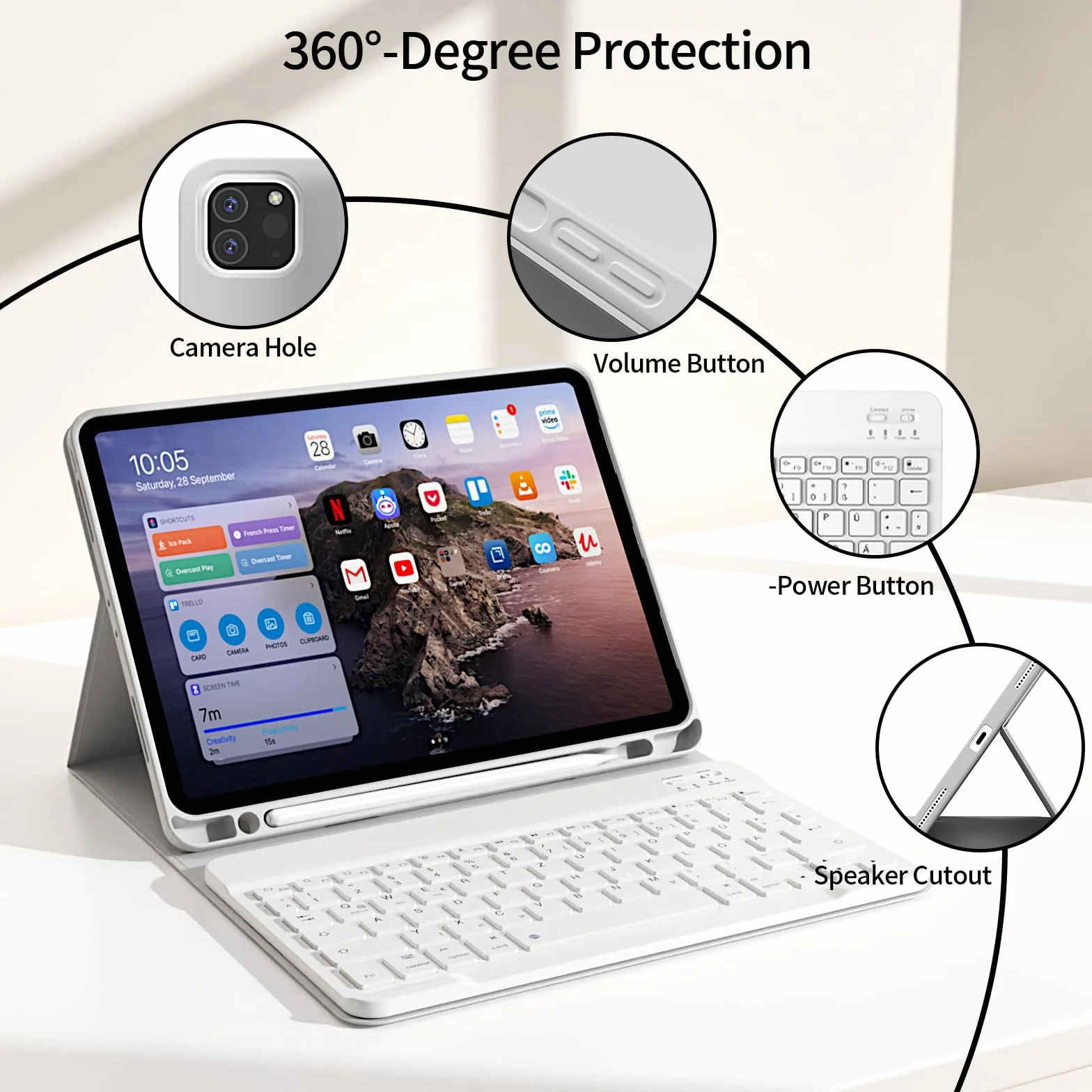 Etui z klawiaturą do iPad Pro 11 4./3./2. generacji 2022/2021/2020, Bluetooth, QWERTZ, szare