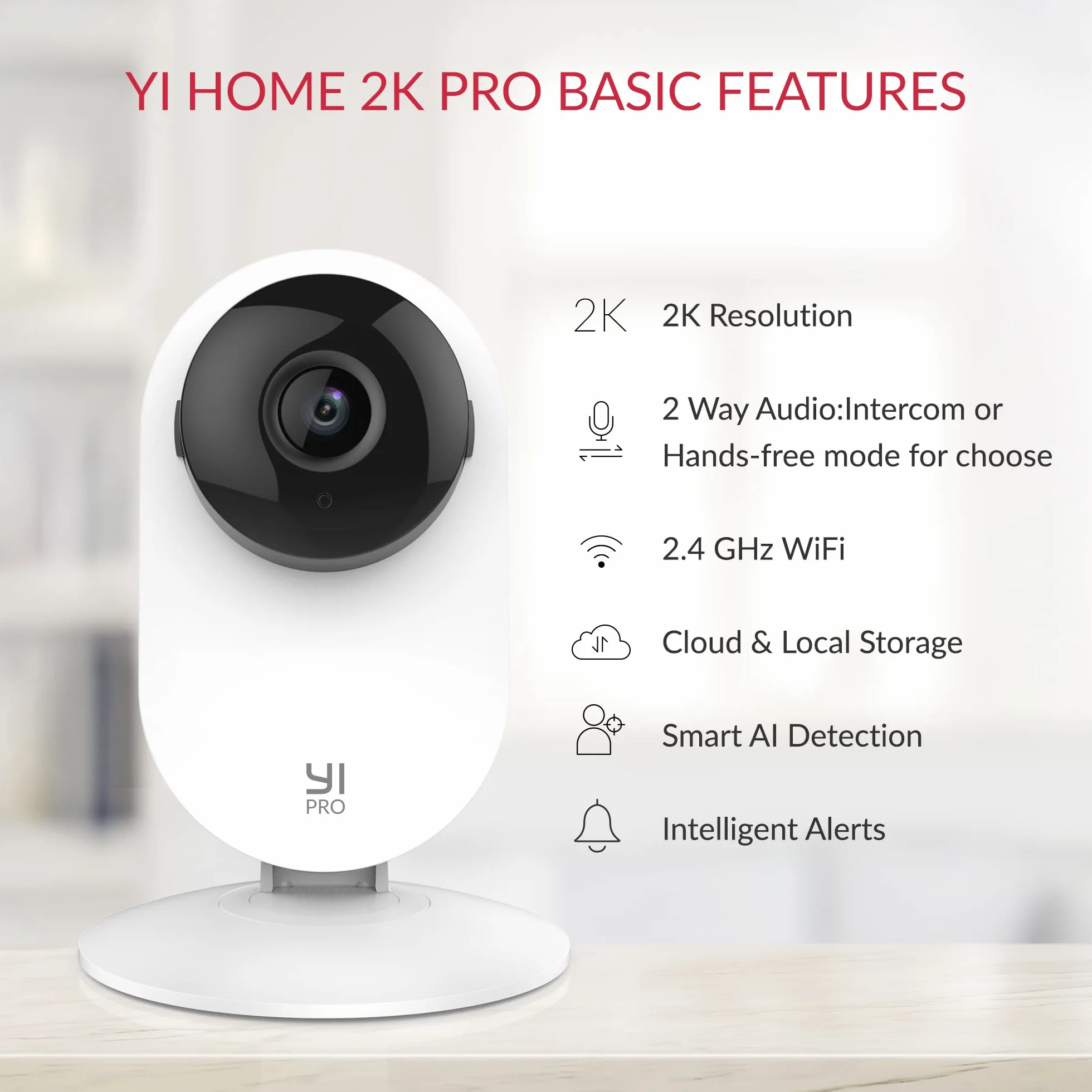 YI Pro 2K Kamera bezpieczeństwa 3 sztuki, WiFi 2,4 GHz, do użytku wewnątrz, inteligentne wykrywanie ruchu, powiadomienia push, kompatybilna z Alexą, obsługa pamięci Micro SD, do domu/dzieci/zwierząt