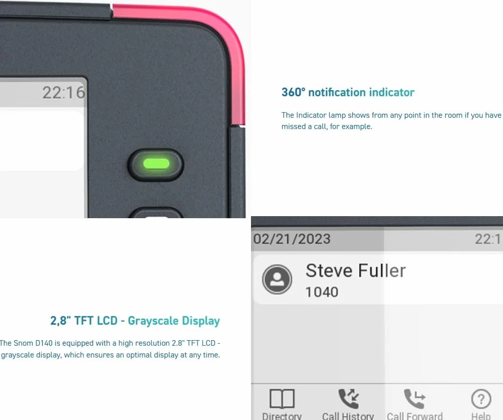 Snom D140 Łupek szary Telefon VoIP, wyświetlacz LCD 2.8, HD, 2 SIP, PoE Class 1, IPv4/IPv6, OpenVPN