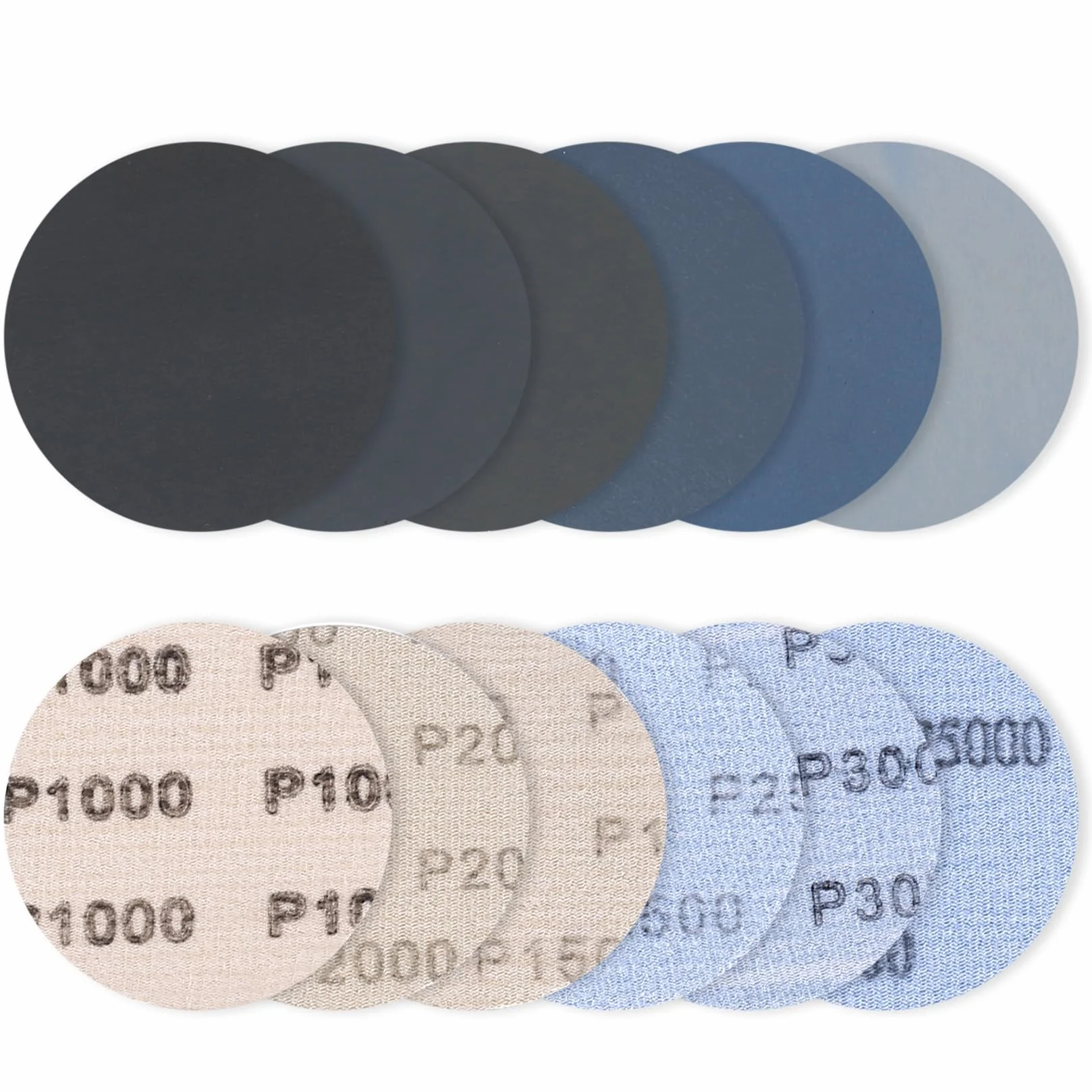 30 x tarcze szlifierskie 75 mm na rzep, okrągły papier ścierny 75 mm na rzep, tarcze szlifierskie do szlifierek oscylacyjnych, papier ścierny, ziarnistość 1000 1500 2000 2500 3000 5000