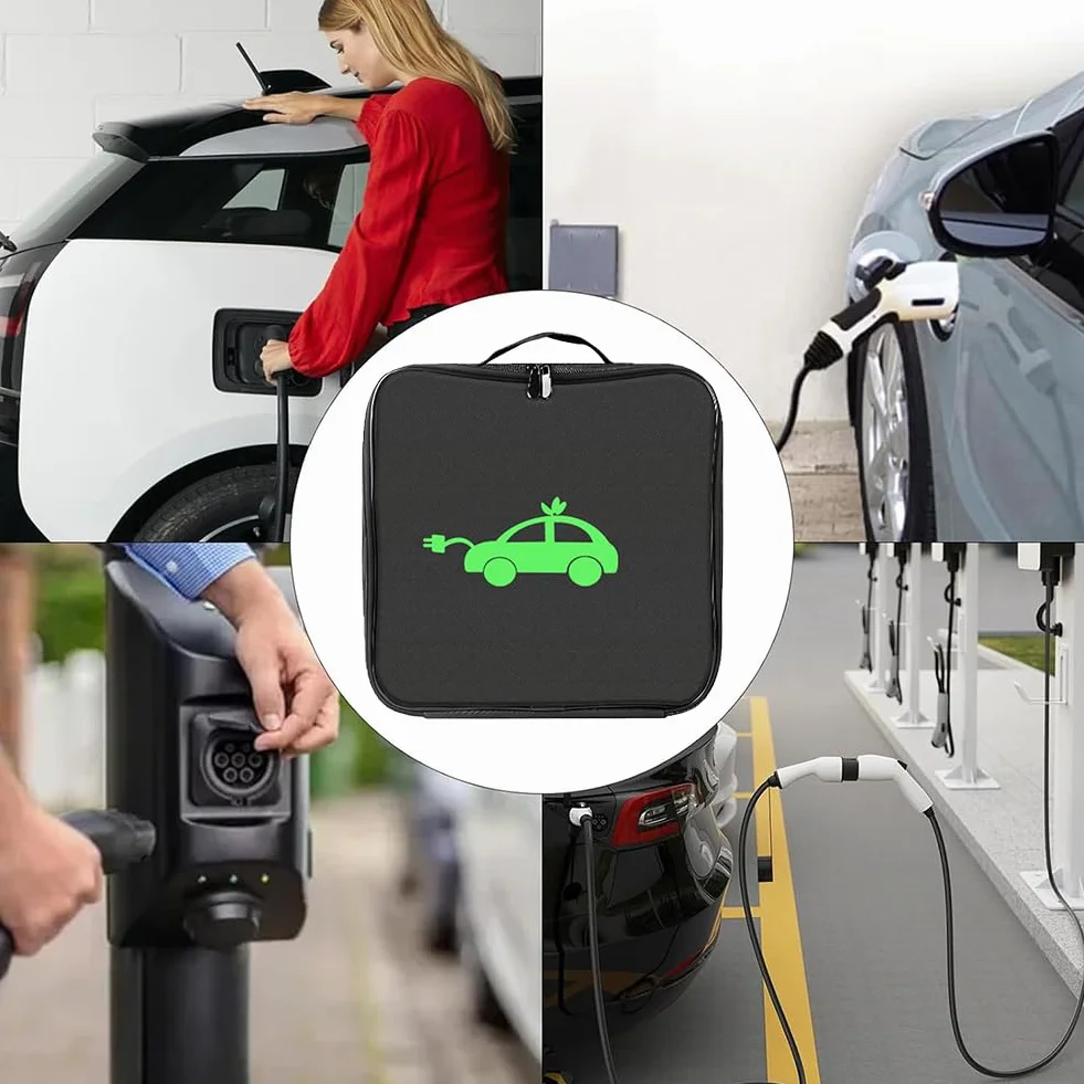Kiuiom Torba Na Kable EV Wodoodporna Przenośna Kwadratowa Futerał Organizowania Przewodów Samochodów Elektrycznych Czarna
