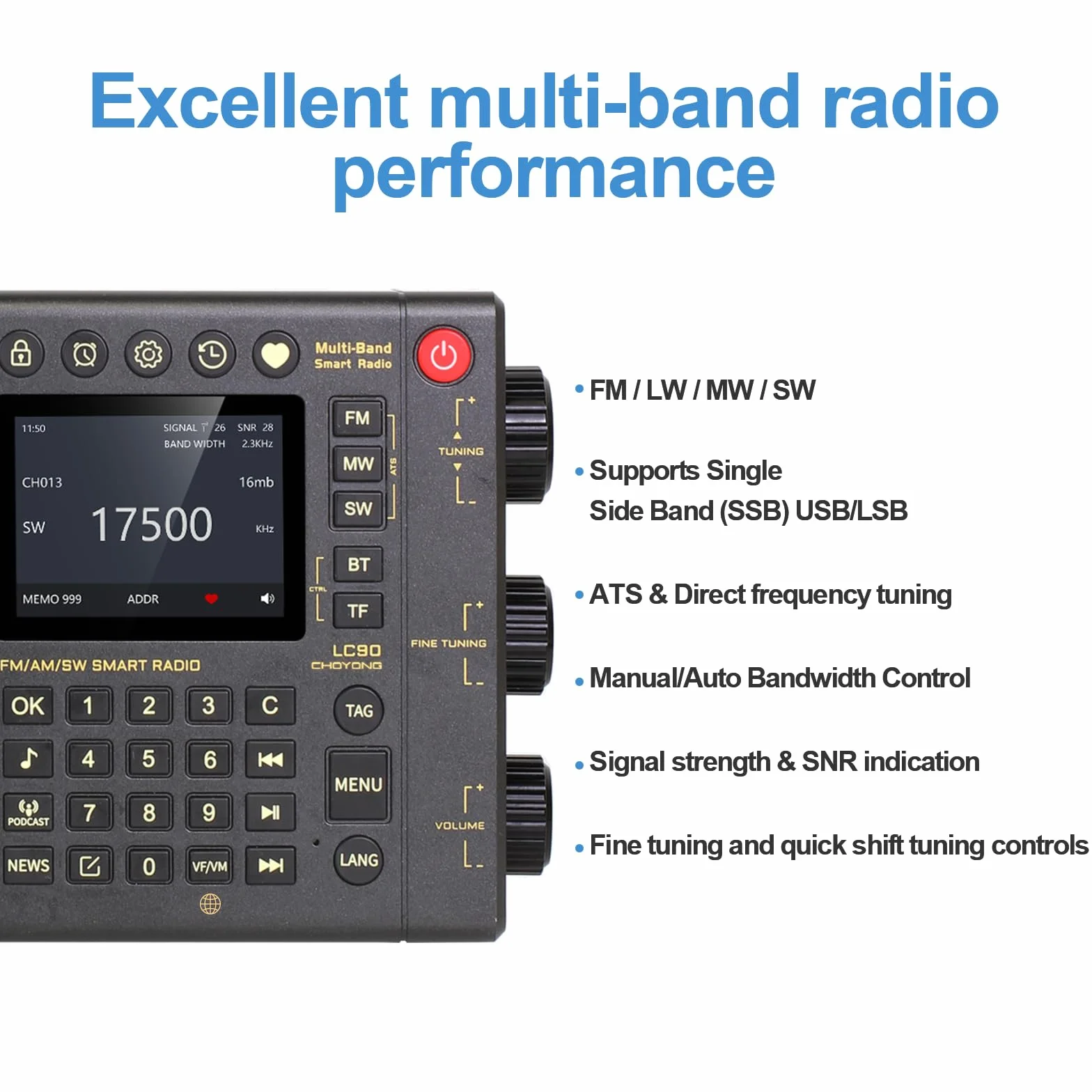CHOYONG LC90 Inteligentne radio internetowe AM/FM SSB WiFi 4G Bluetooth