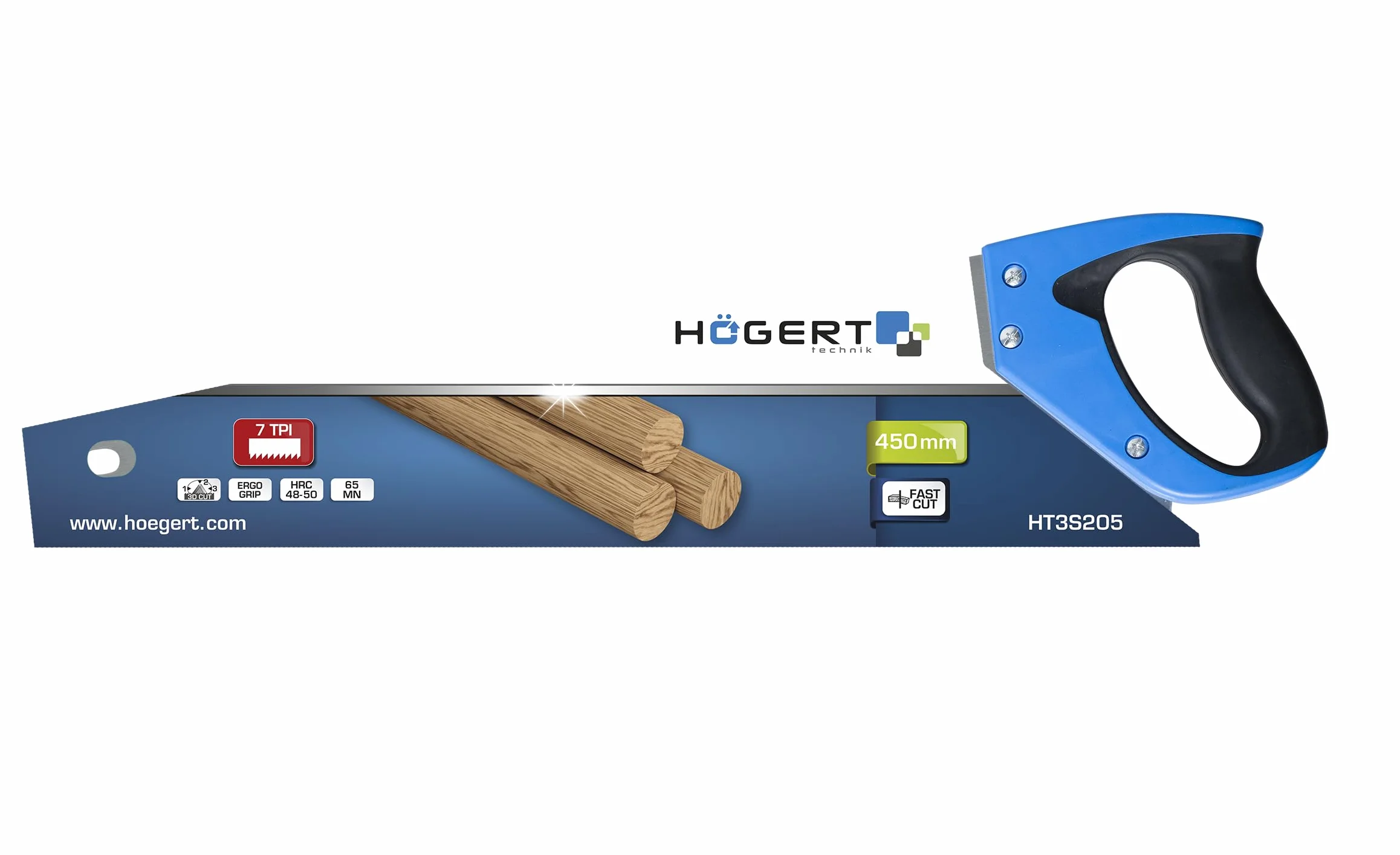 Högert Technik - Piła ręczna 450 mm – 7 TPI, 48-50 HRC – ręczna piła do cięcia drewna, płyt wiórowych i innych materiałów drewnopochodnych – piła