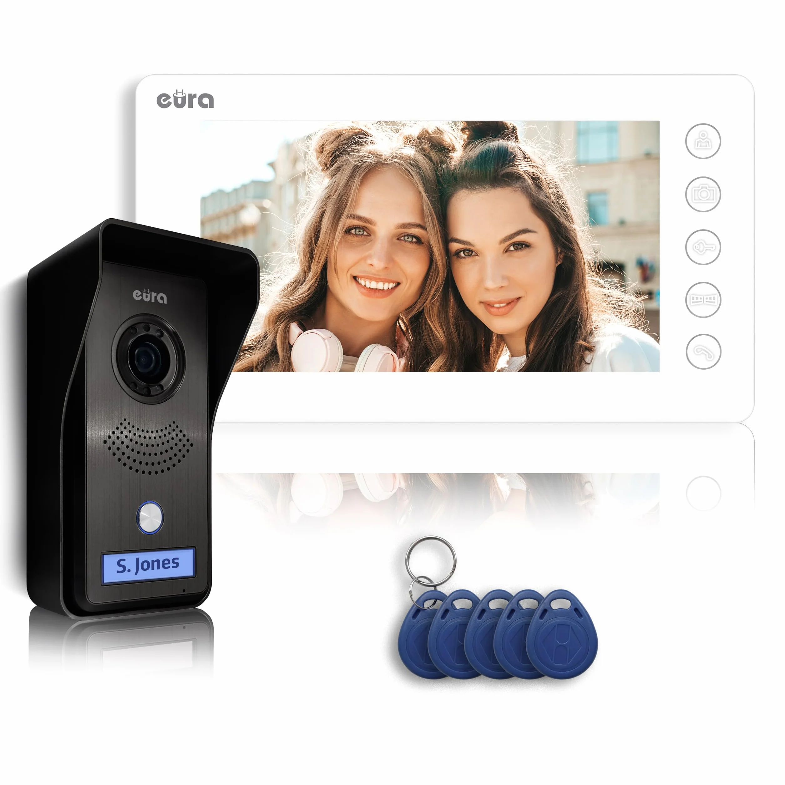 Eura VDP-76A3 Alpha wideodomofon 4-przewodowy, kolorowy monitor 7", RFID, pamięć obrazu, 2 wejścia, biały