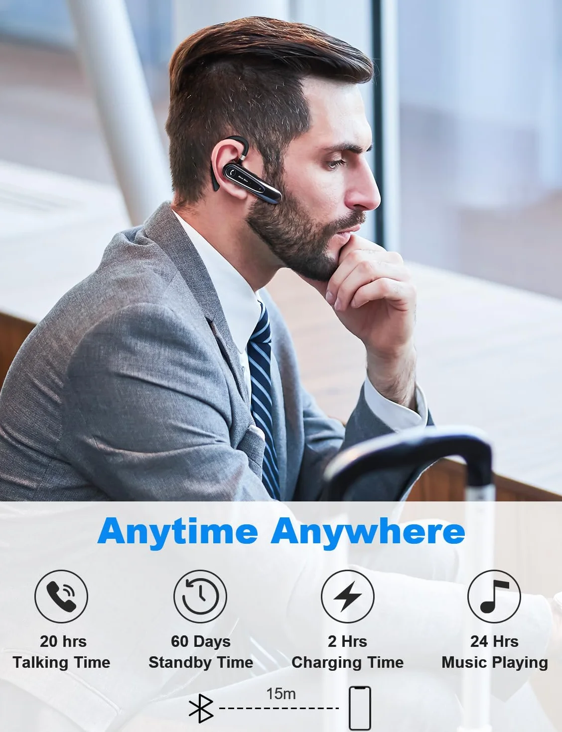 New Bee Bluetooth Headset V5.0 z podwójnym mikrofonem 25-godzinny czas rozmów głośnomówiący
