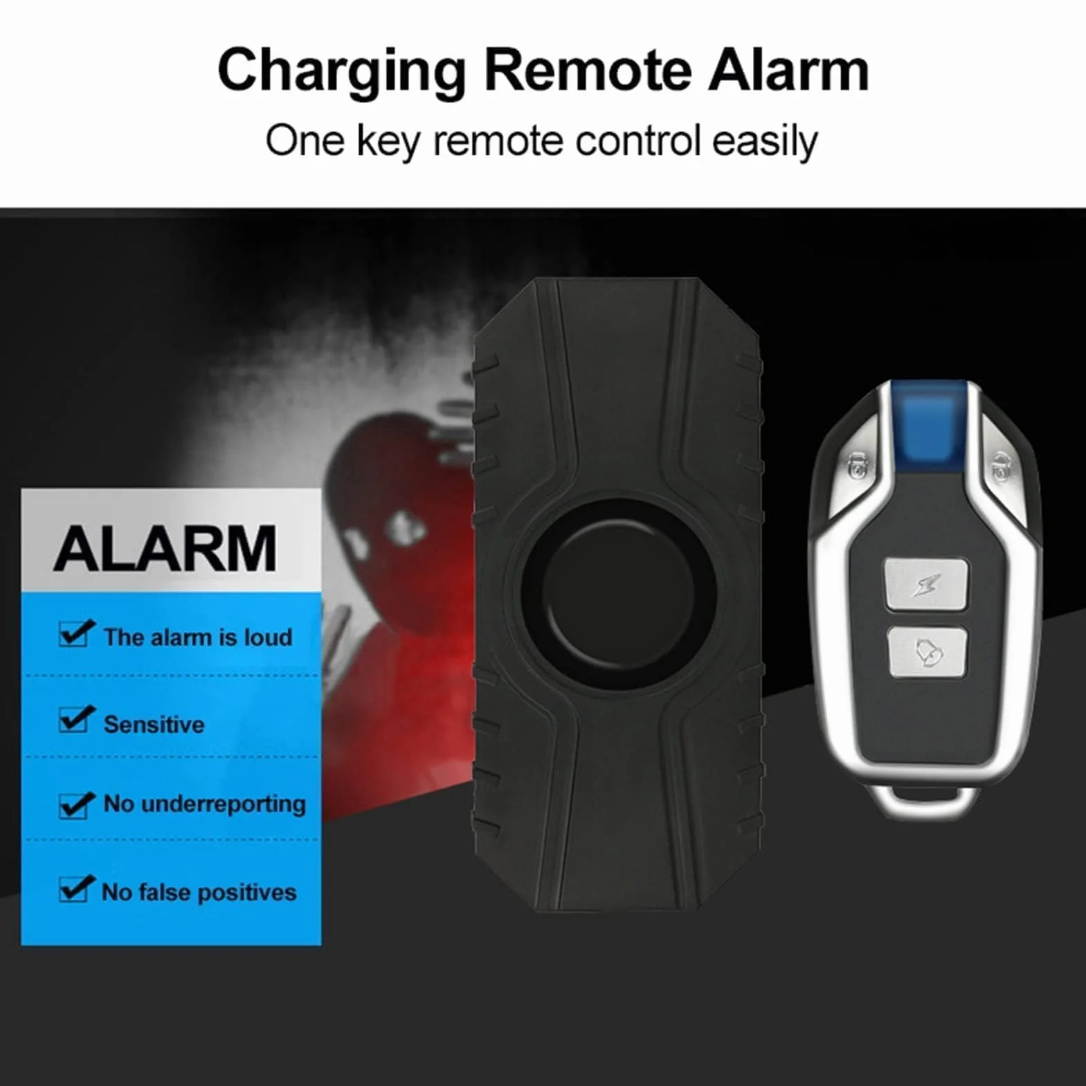 Bezprzewodowy alarm rowerowy motocyklowy IP55 wodoodporny czujnik ruchu 3 głośności czarny